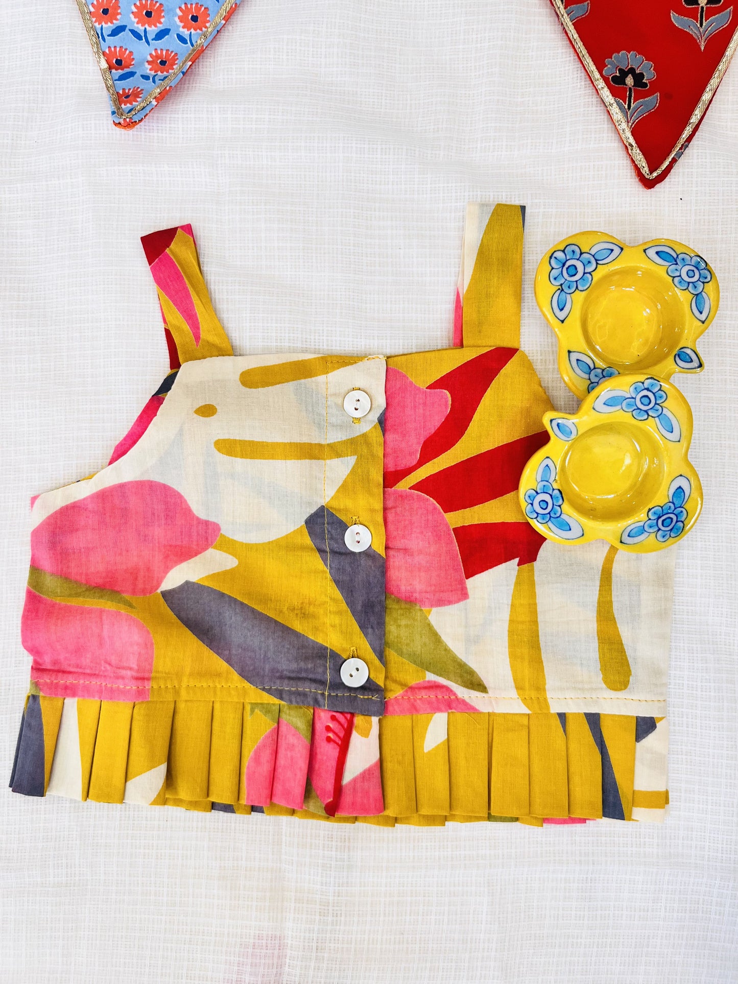 Tropical Flower Print Mustard Colour Girls Co-Ord Set