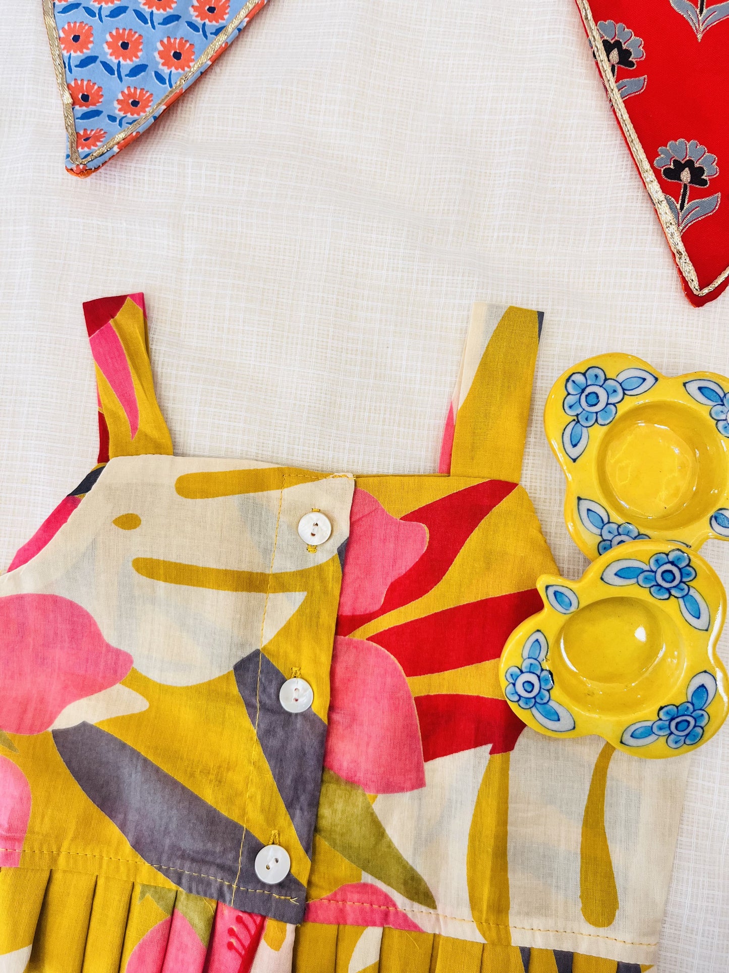 Tropical Flower Print Mustard Colour Girls Co-Ord Set