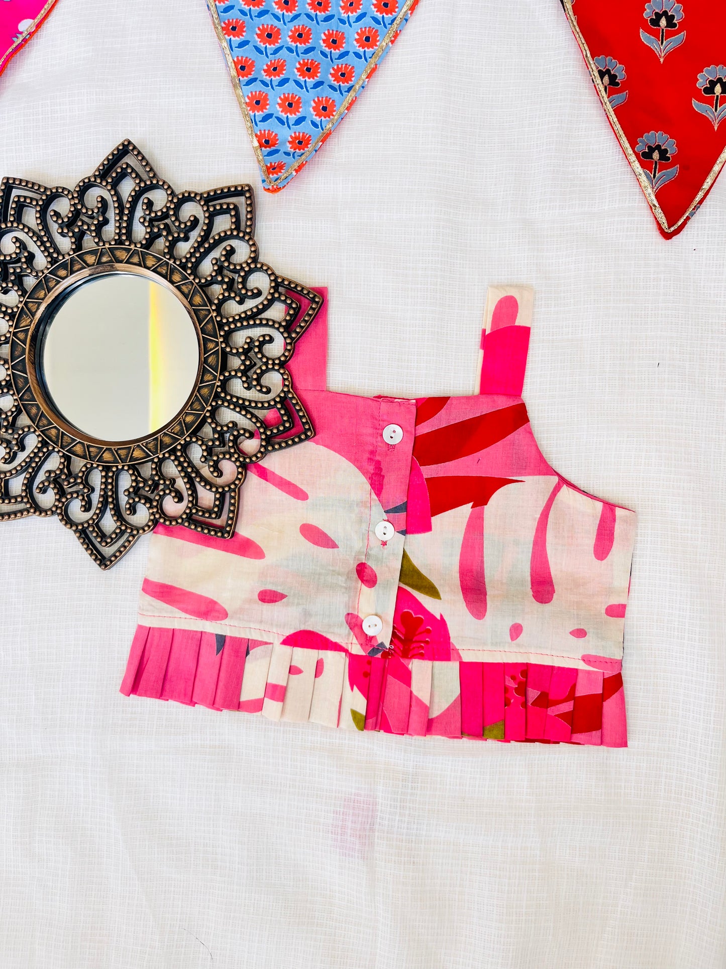 Tropical Flower Print Pink Colour Girls Co-Ord Set