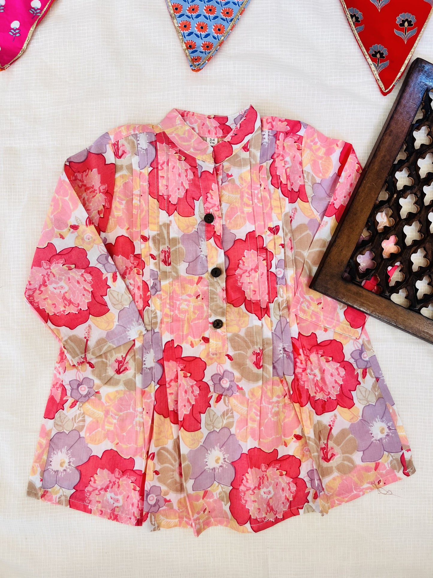 Pink Flower Printed Girls Co-Ord Set