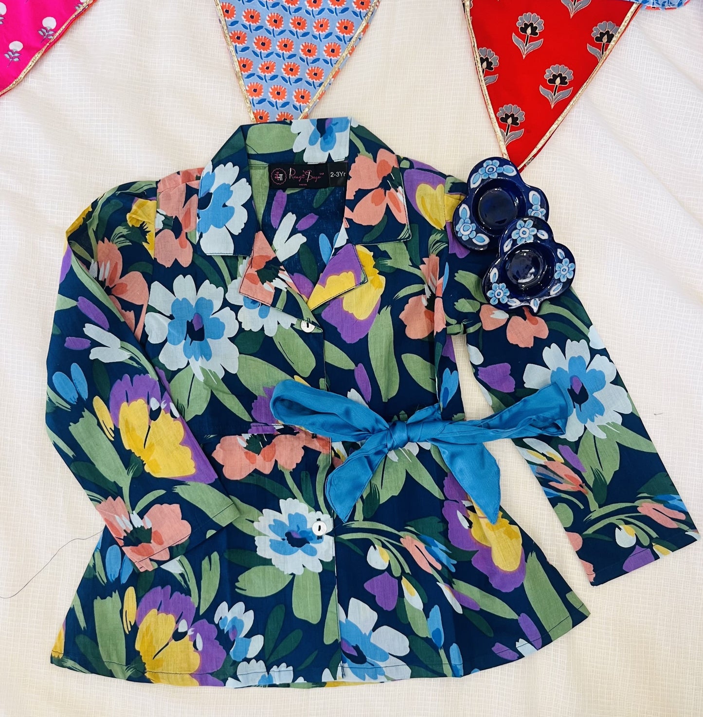 Blue coloured Flower Printed Girls Co-Ord Set