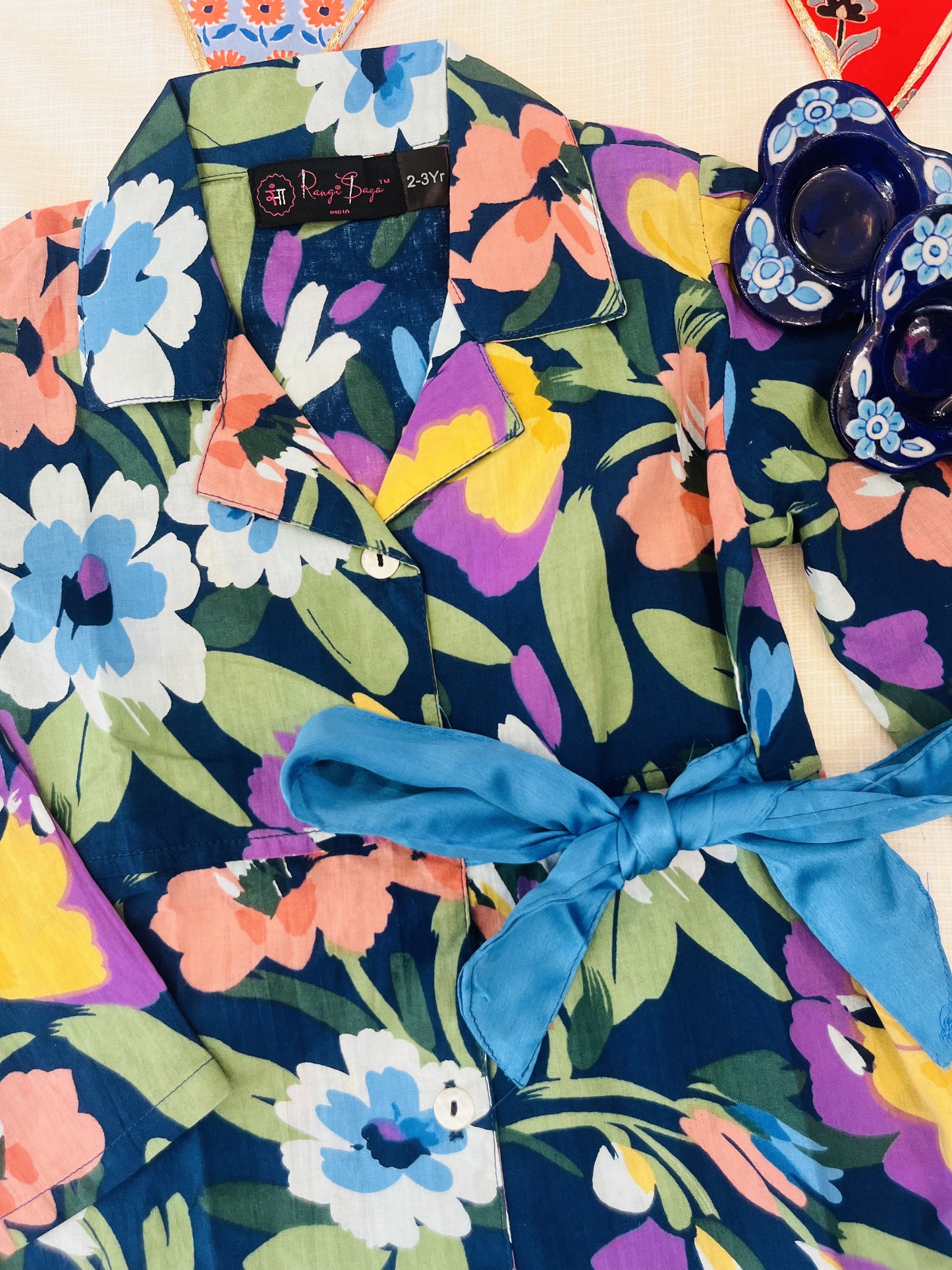 Blue coloured Flower Printed Girls Co-Ord Set