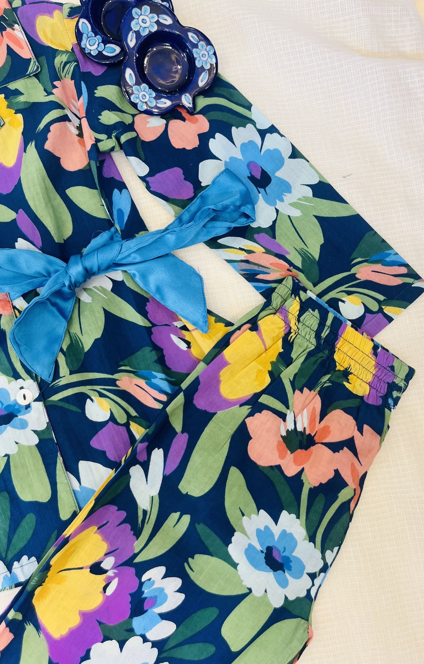 Blue coloured Flower Printed Girls Co-Ord Set