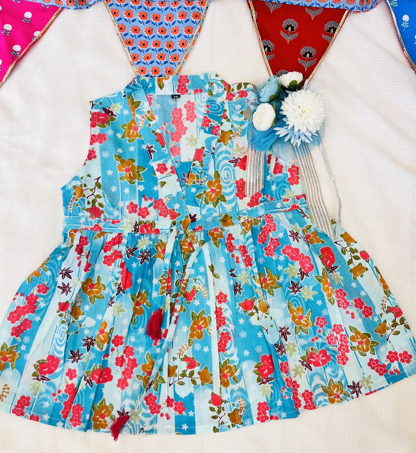 Flower Printed Sky Blue Girls Co-Ord Set