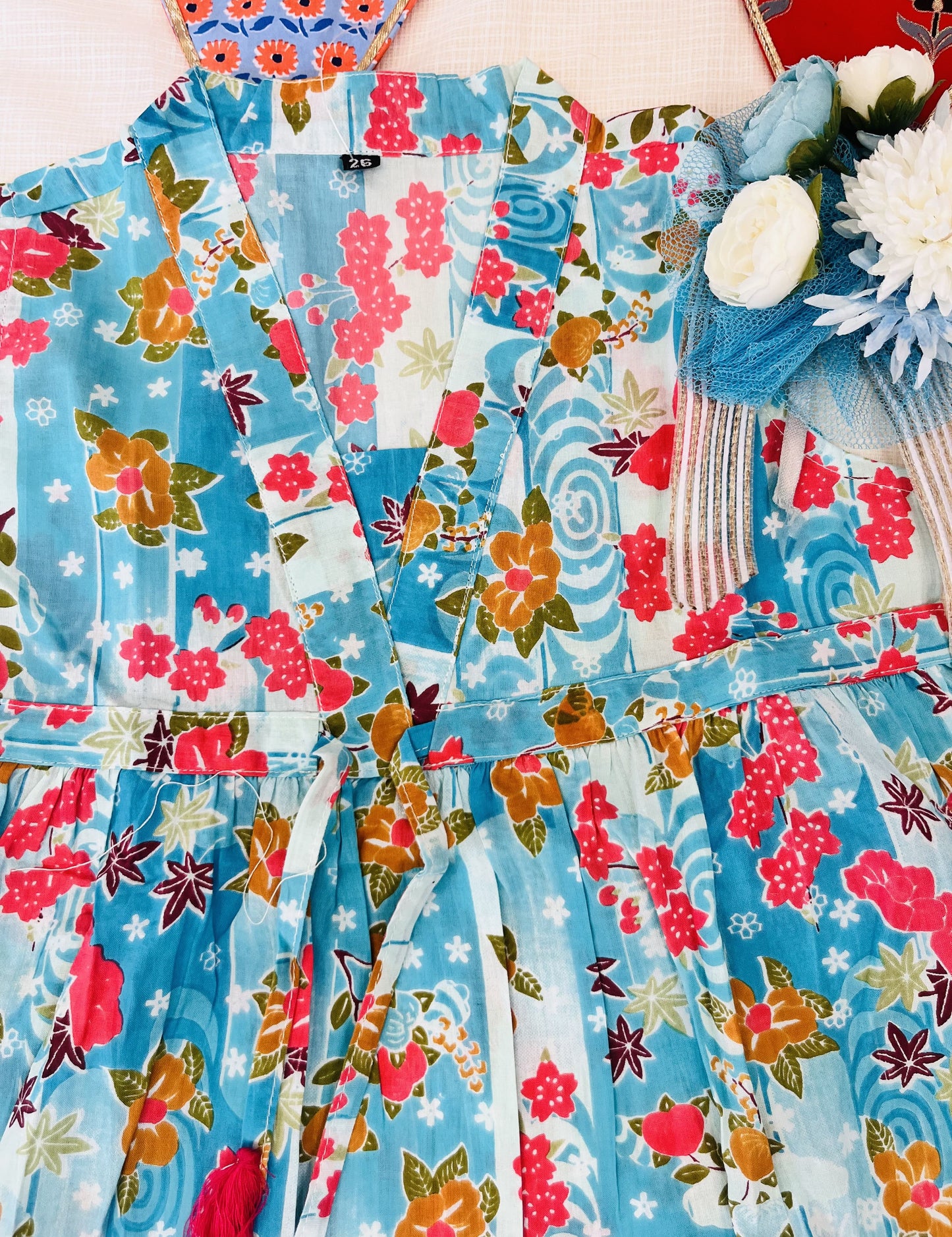 Flower Printed Sky Blue Girls Co-Ord Set