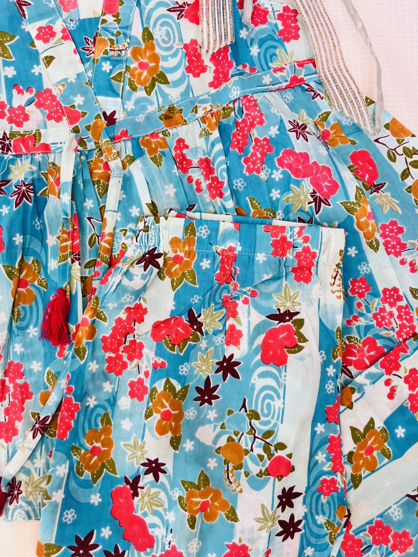 Flower Printed Sky Blue Girls Co-Ord Set