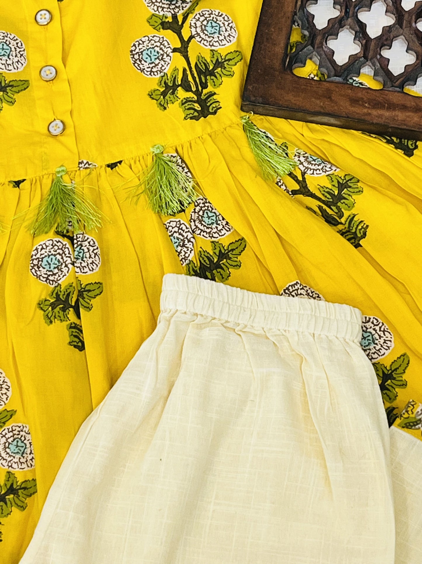 Yellow Flower Printed Girls Co-Ord Set