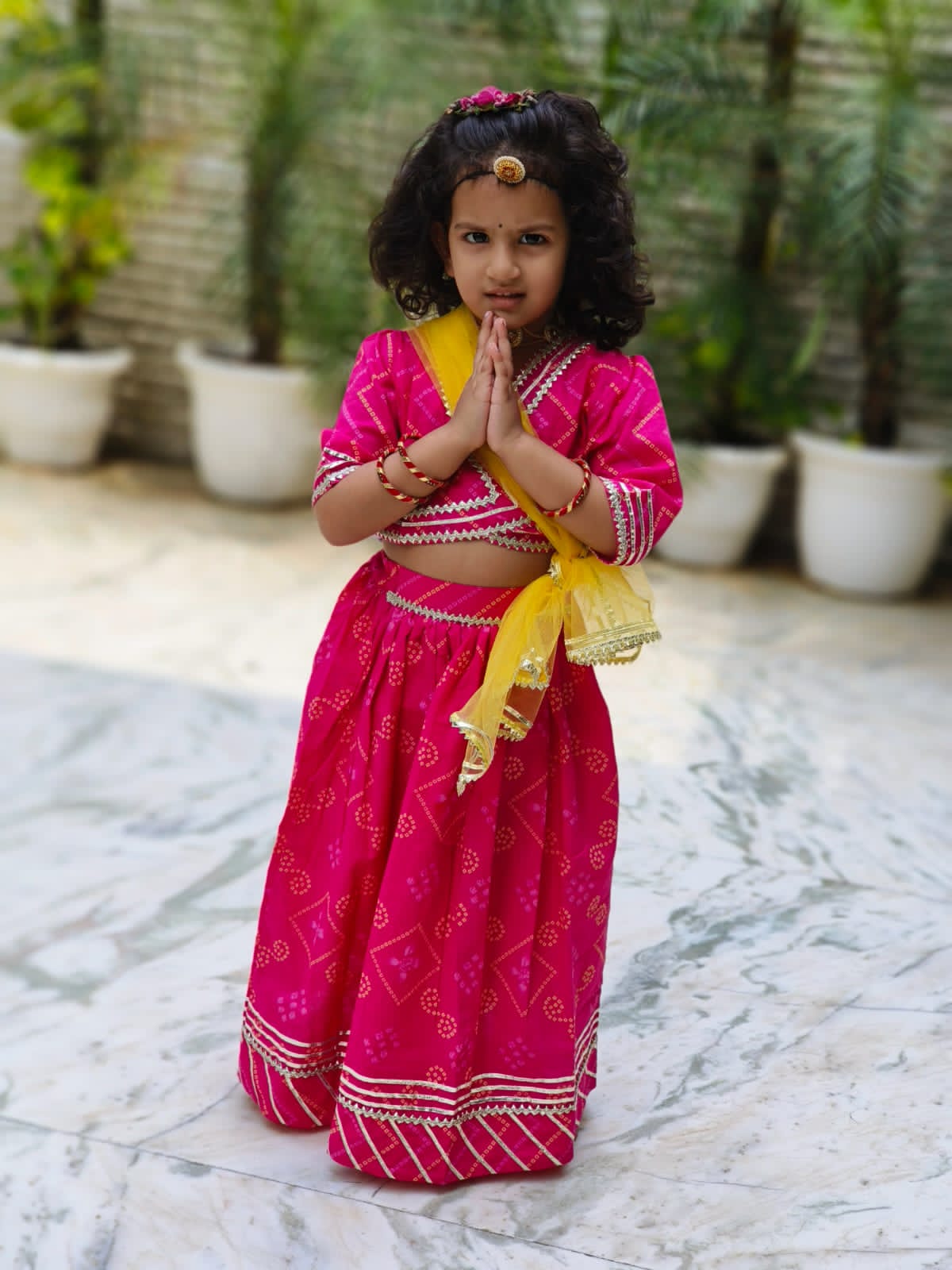 Bandhaj Print Rani Pink Coloured Lehnga Choli
