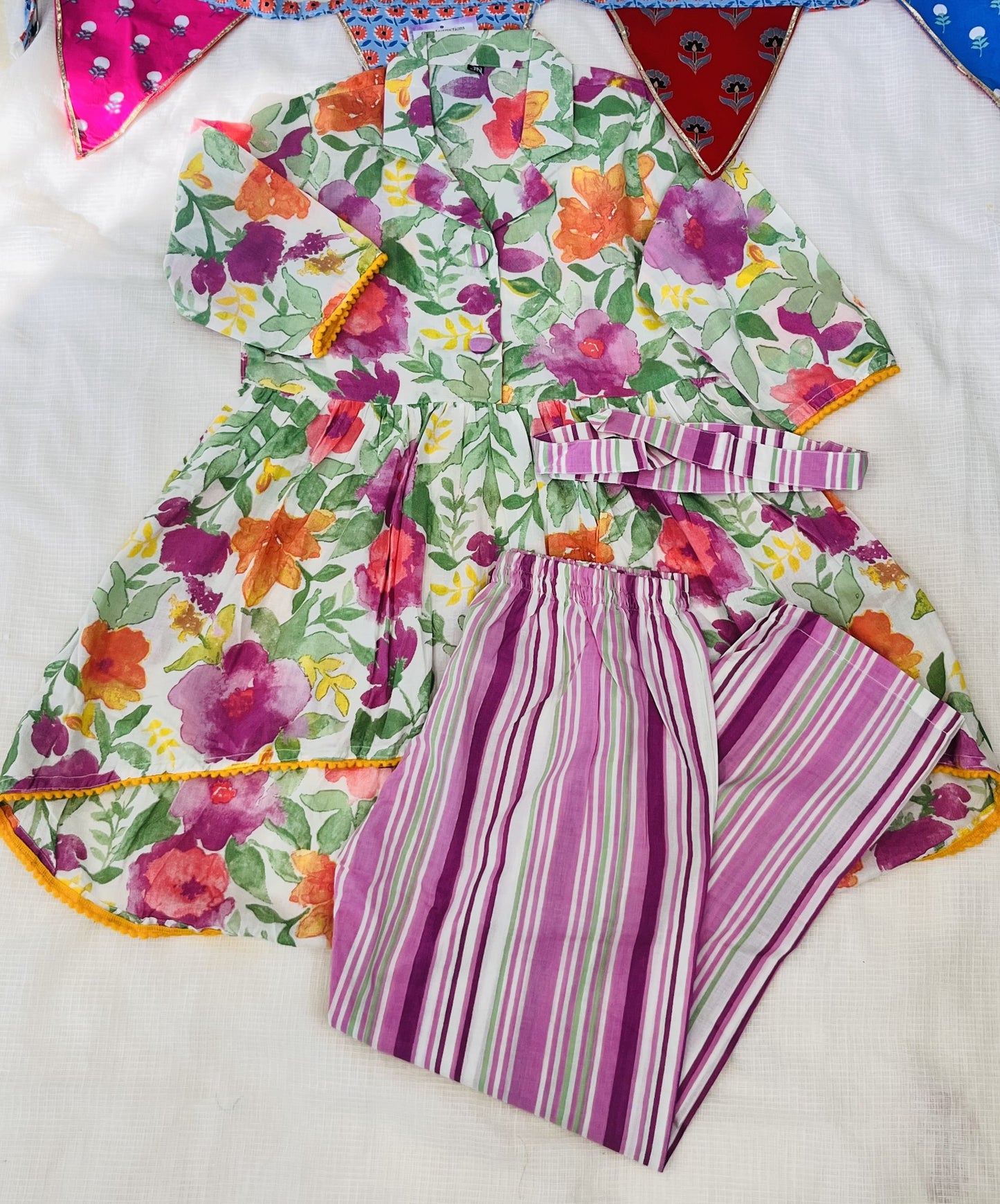 Puple Flower Printed Girls Co-Ord Set