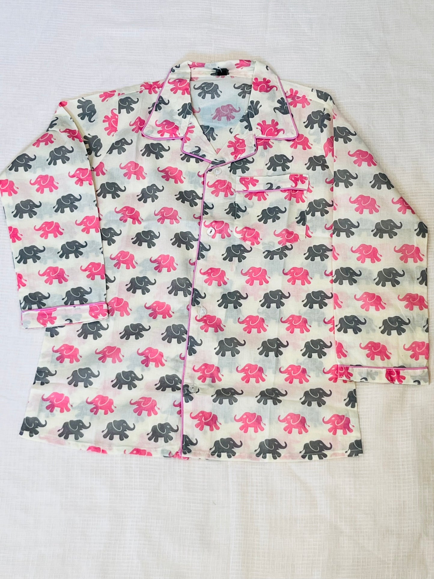 Elephant Print Pink & Grey Color Night suit