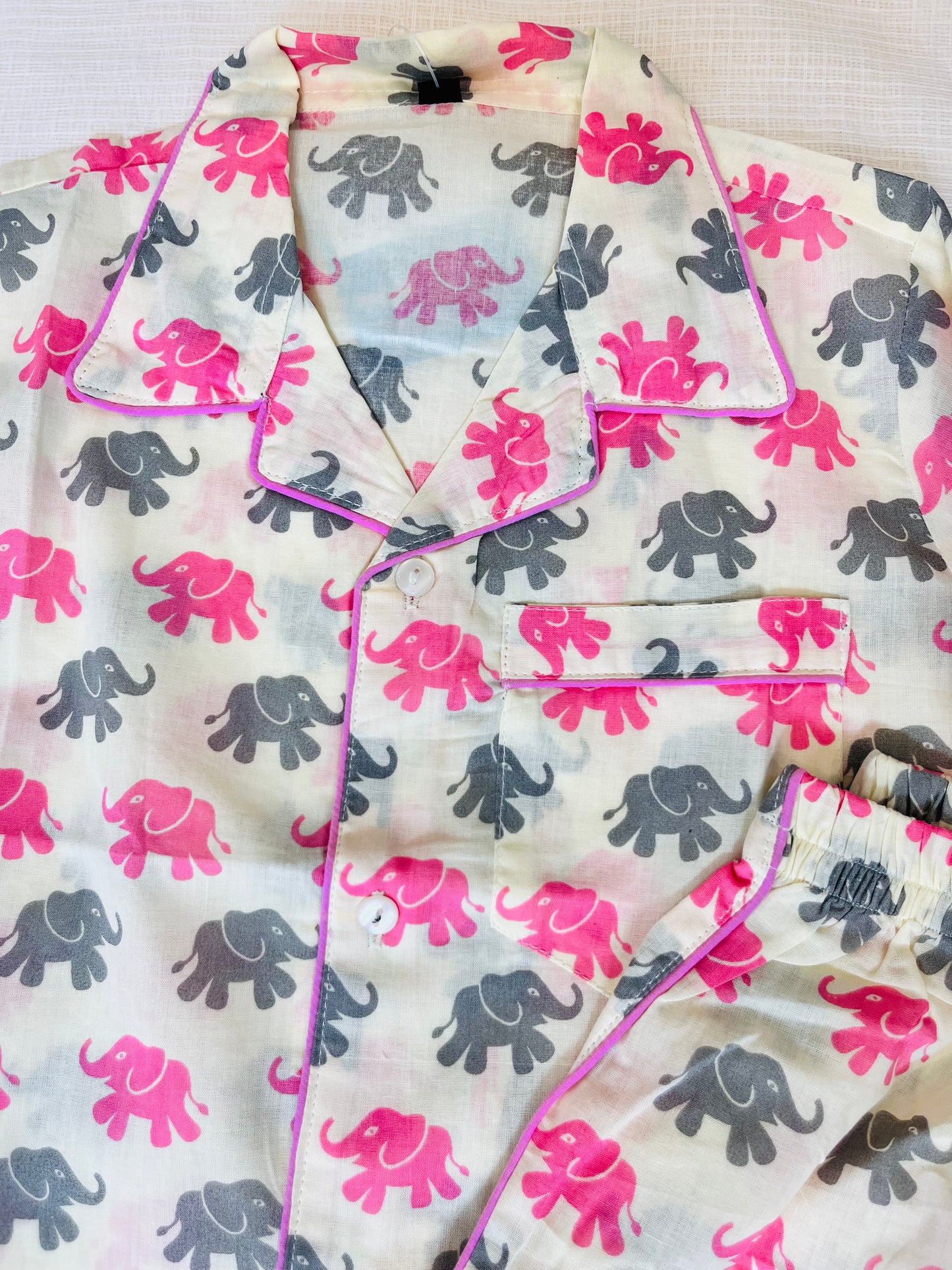 Elephant Print Pink & Grey Color Night suit