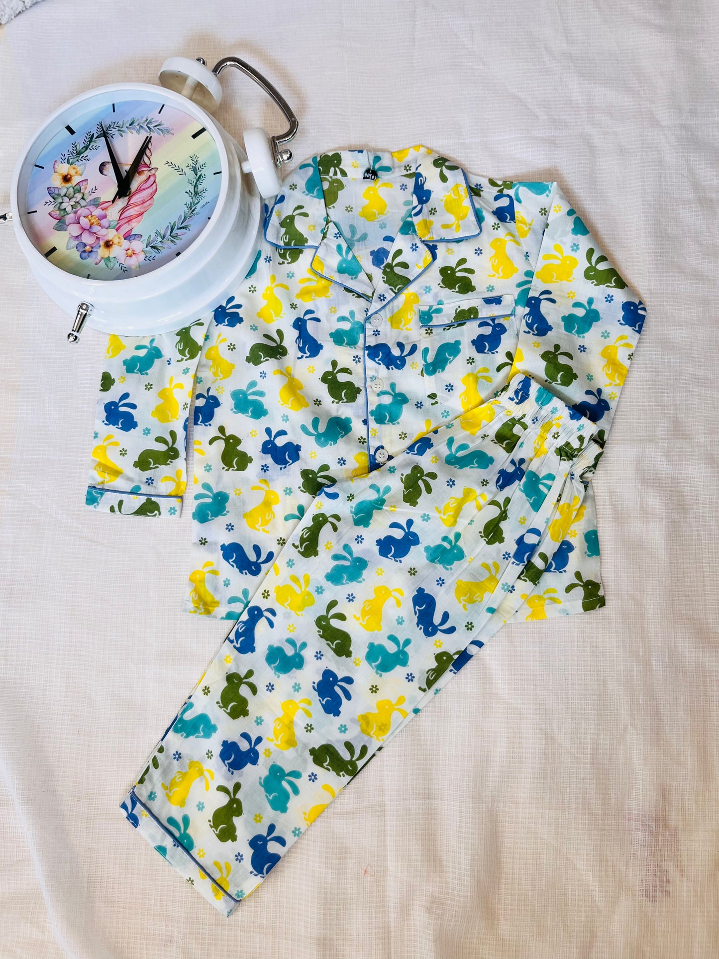 Rabbit Print Blue Colour Night Suit