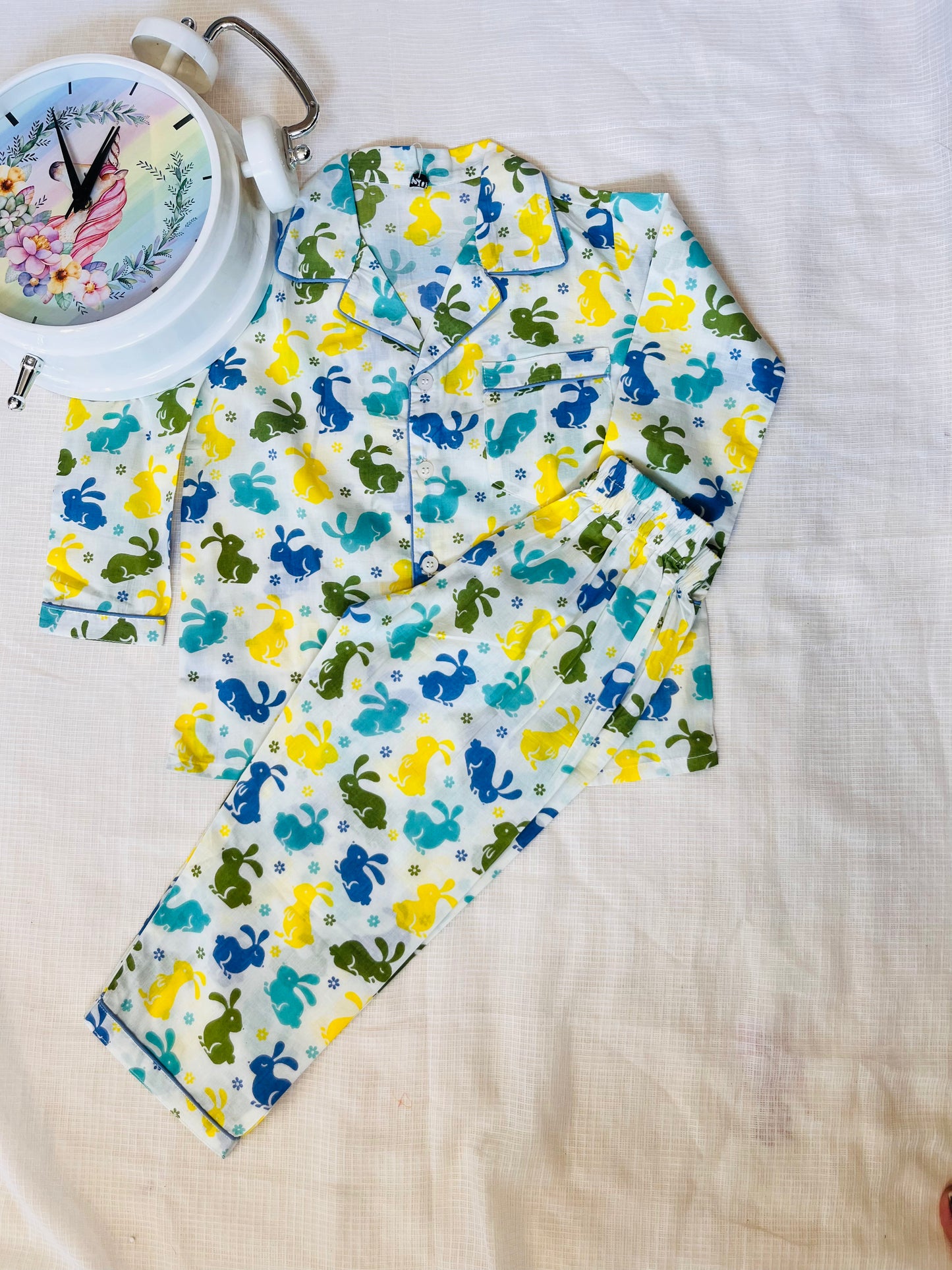 Rabbit Print Blue Colour Night Suit