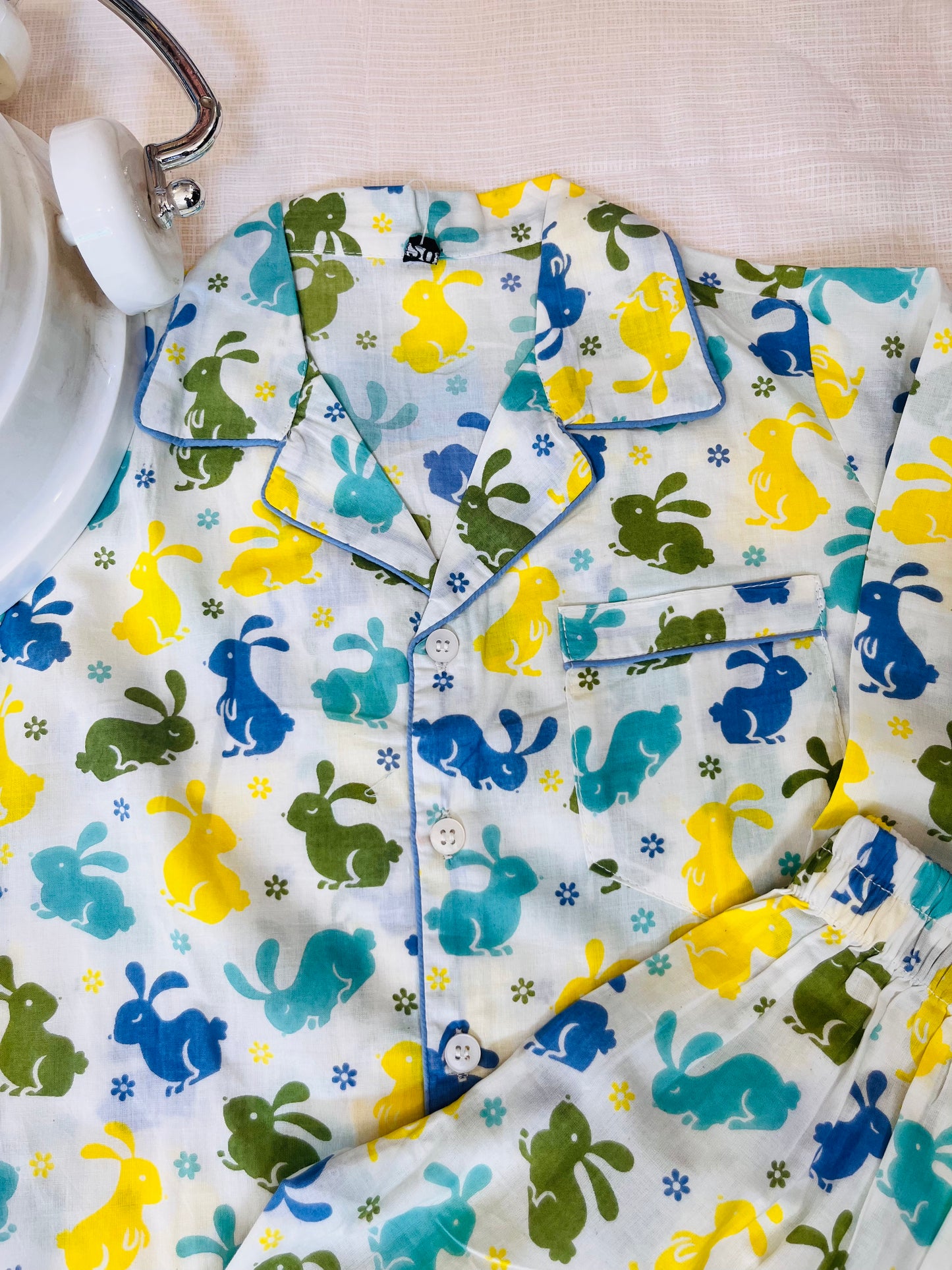 Rabbit Print Blue Colour Night Suit