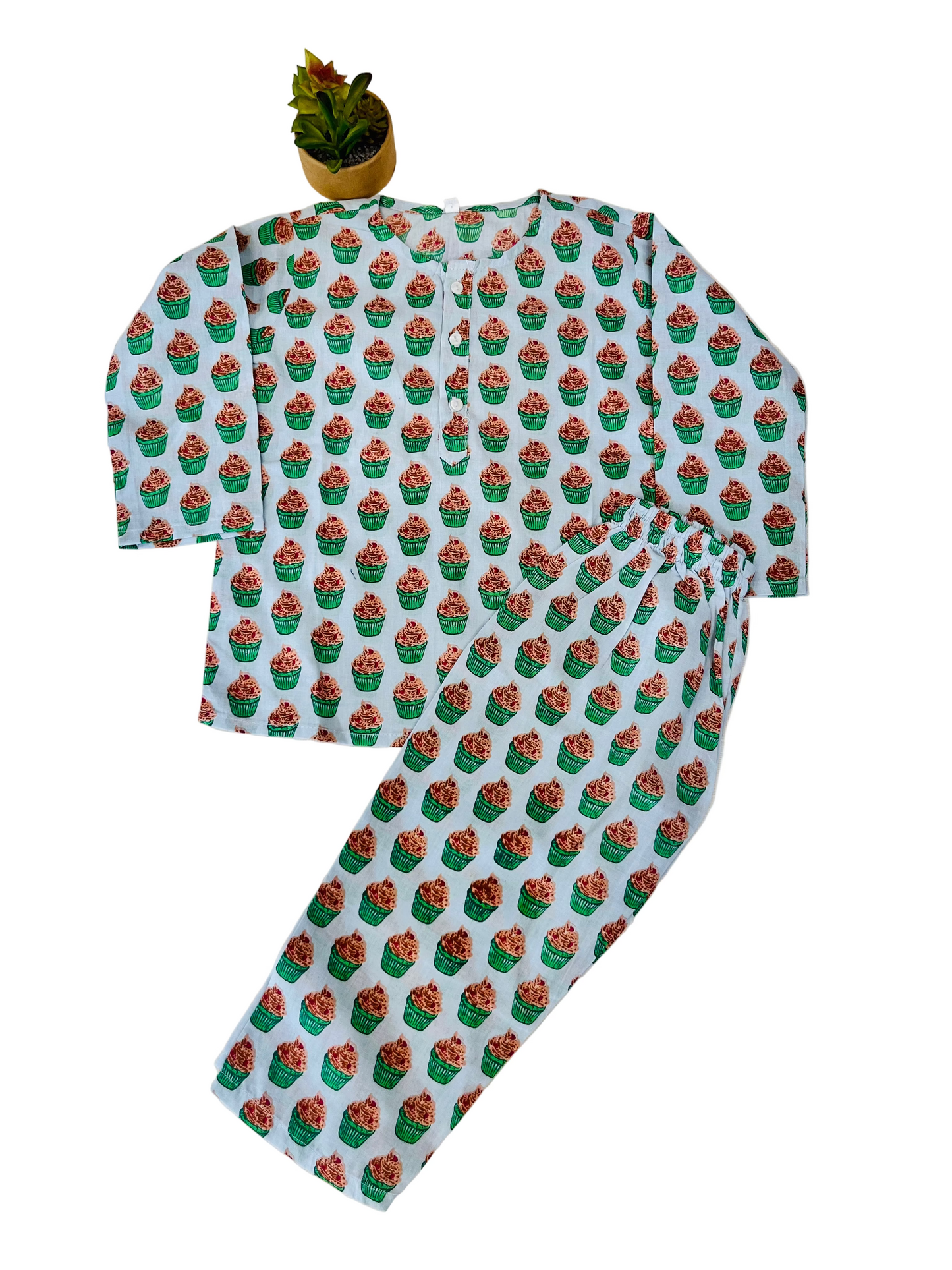 Cupcake Printed Green Color Night Suit