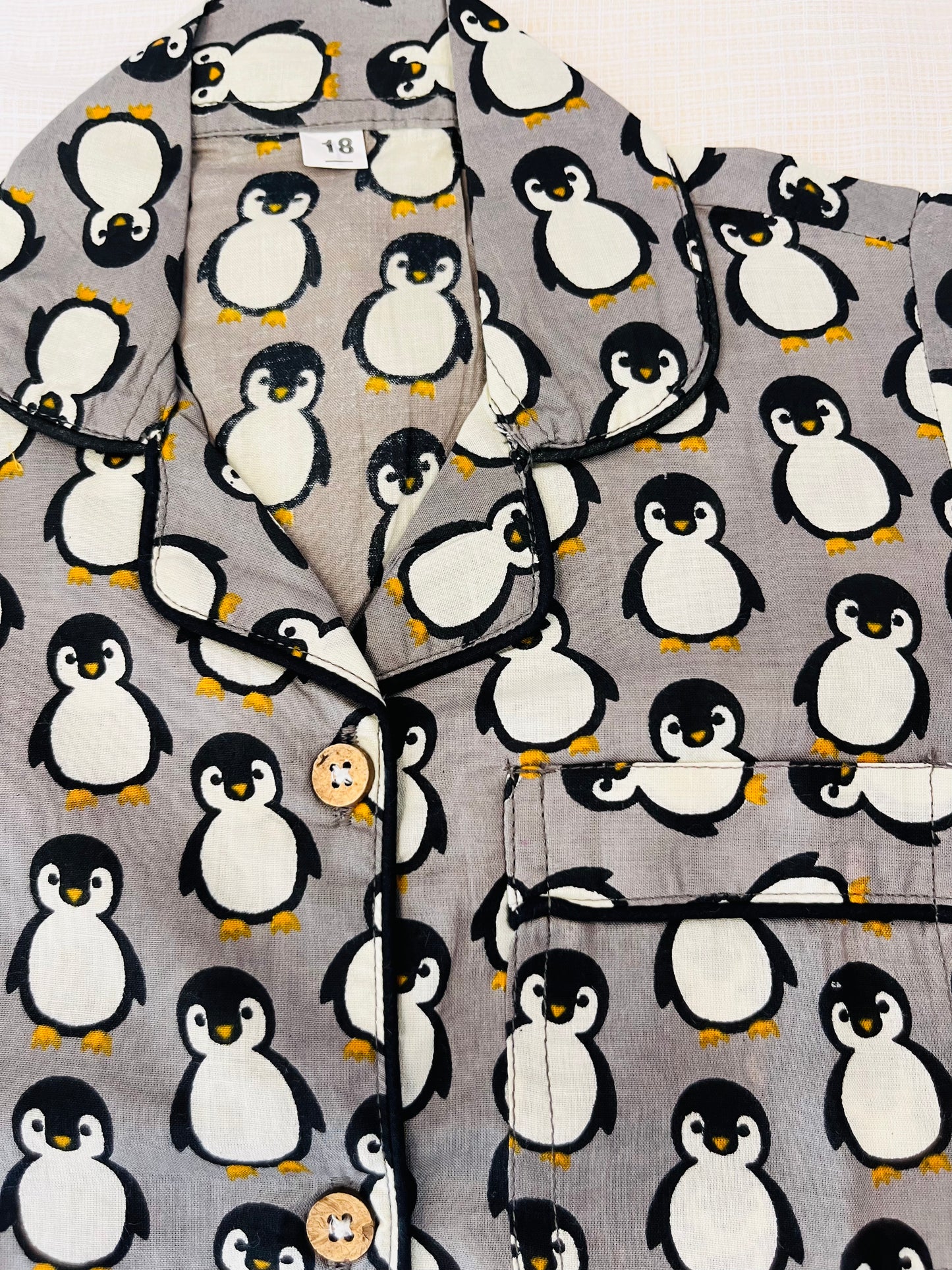 Penguin Printed Grey Color Night Suit