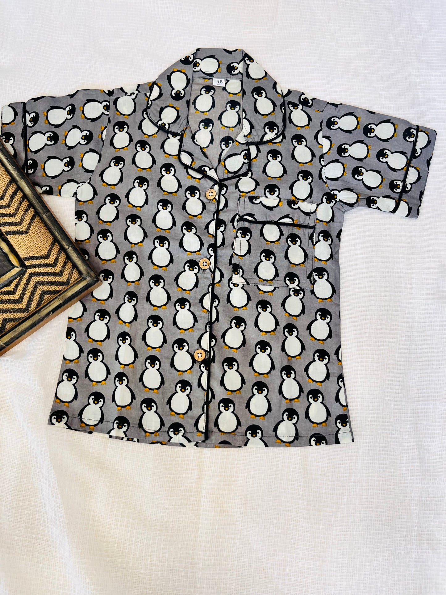 Penguin Printed Grey Color Night Suit