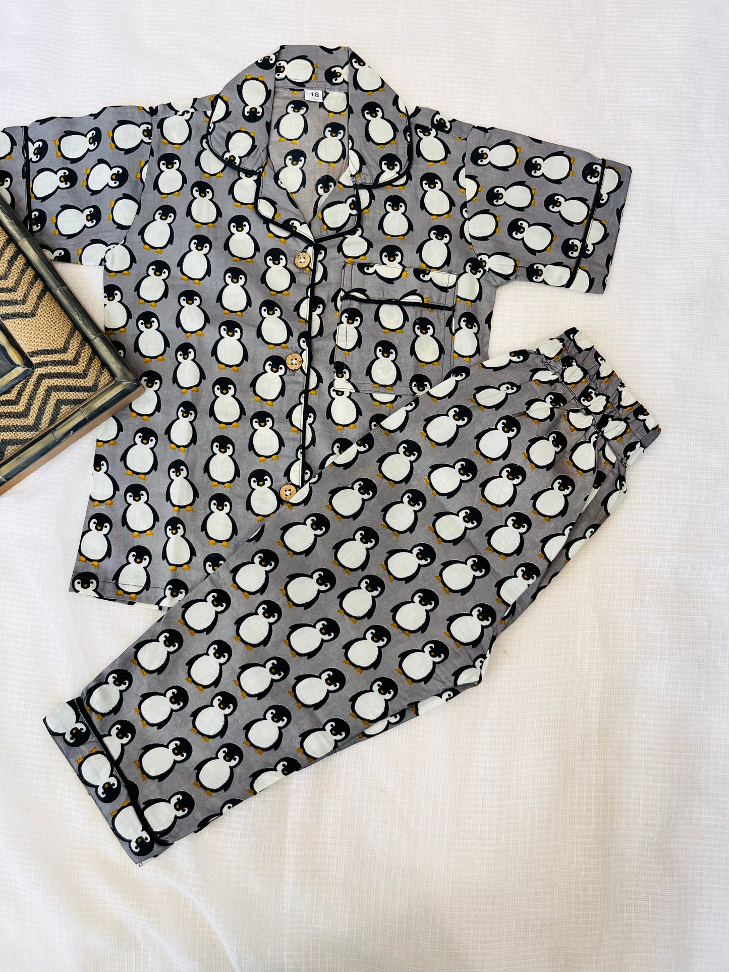 Penguin Printed Grey Color Night Suit