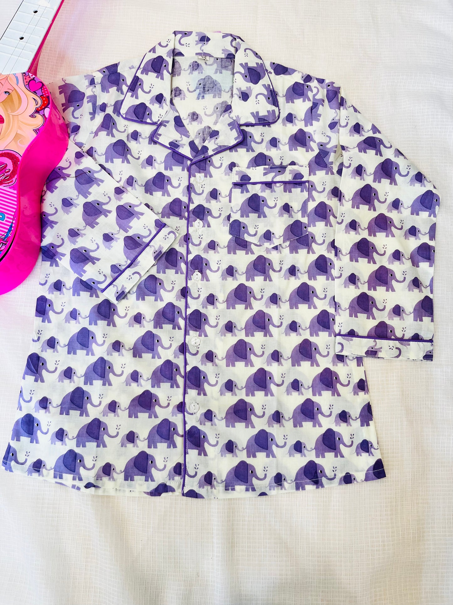 Elephant print Lavender Colour Night Suit