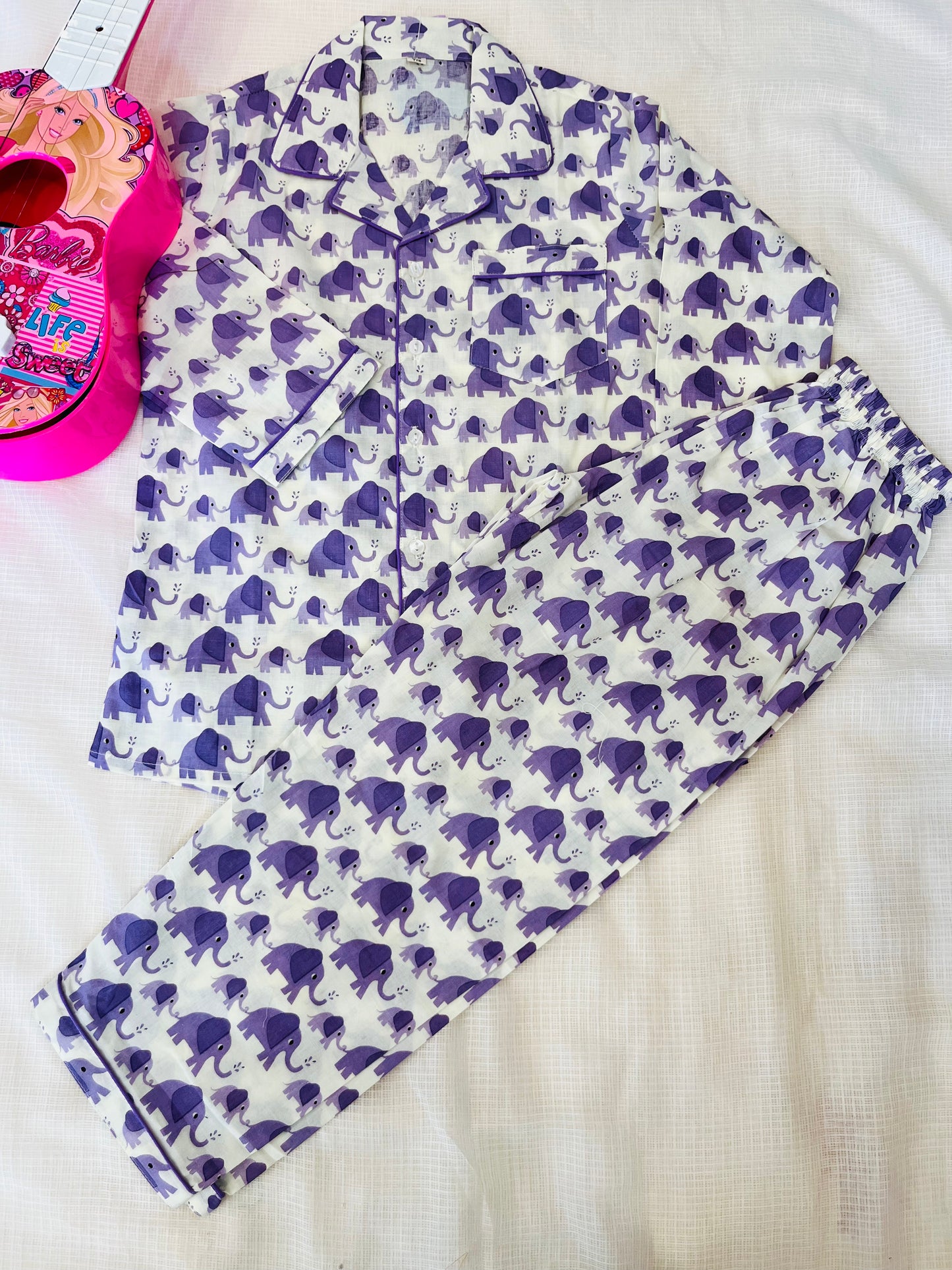 Elephant print Lavender Colour Night Suit