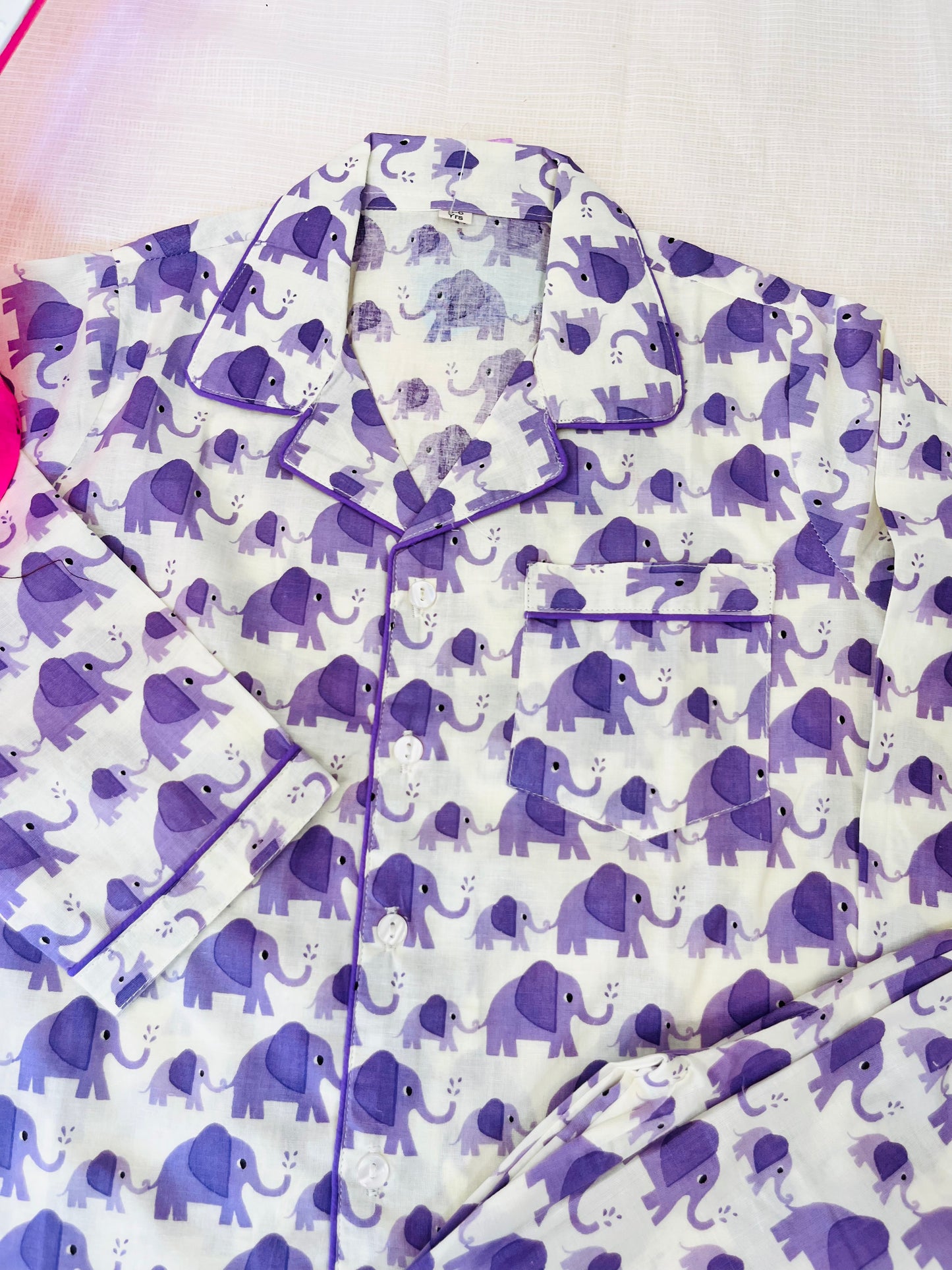 Elephant print Lavender Colour Night Suit