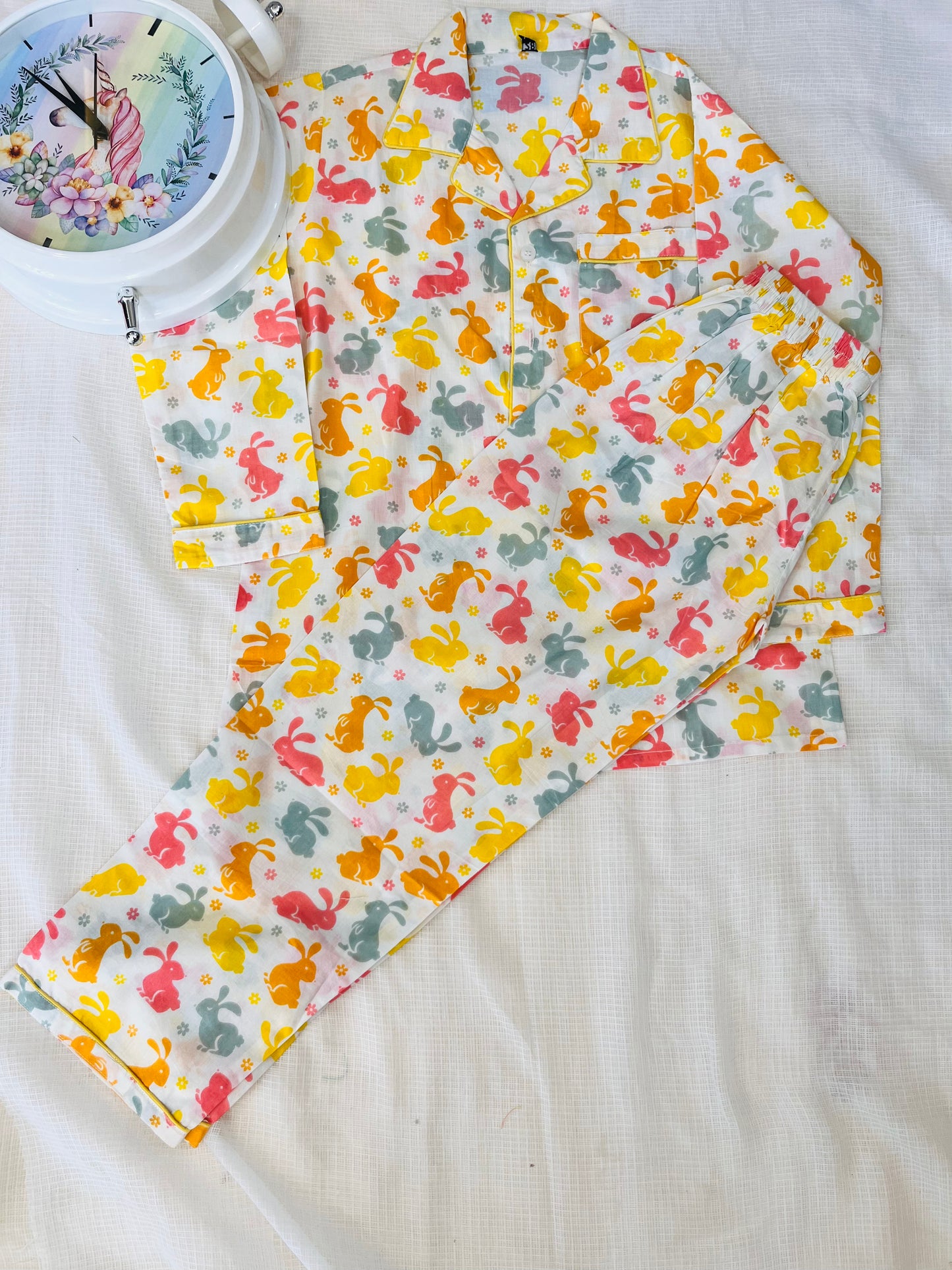 Rabbit Print Yellow Colour Night suit
