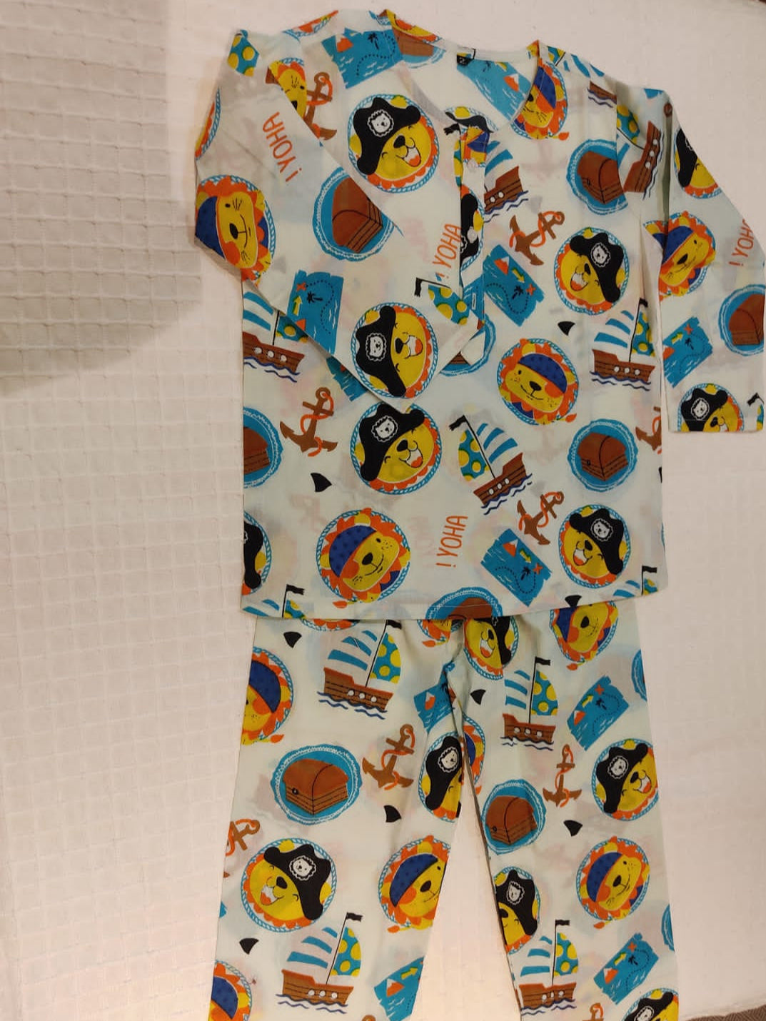 Sailor Cat Printed Yellow Color Night Suit