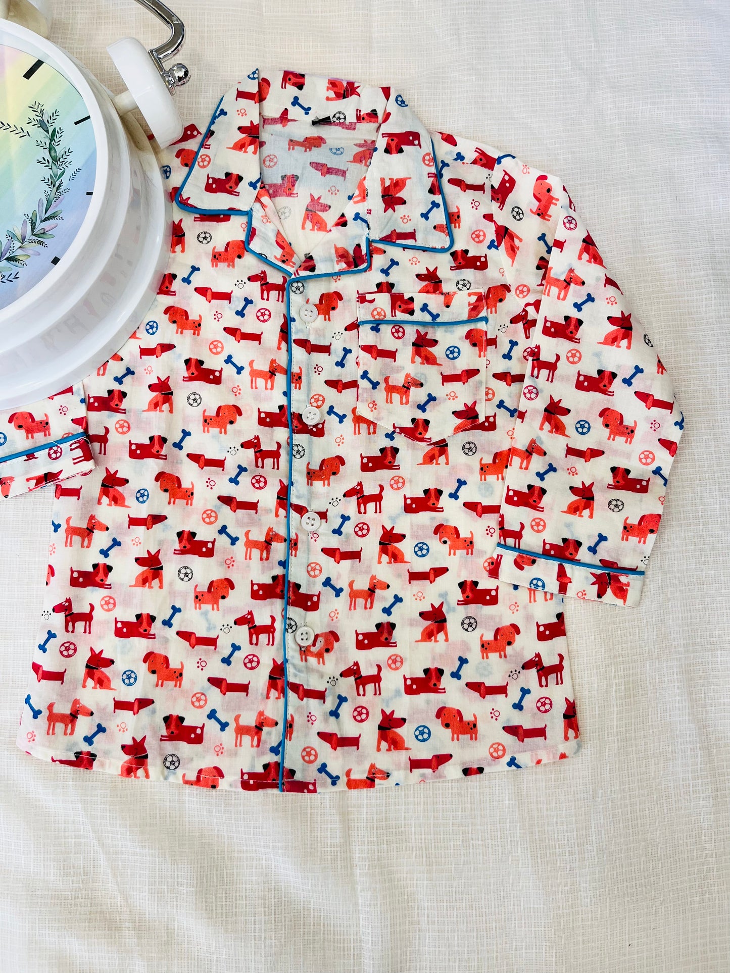 Dog Bone print Red Colour Night suit