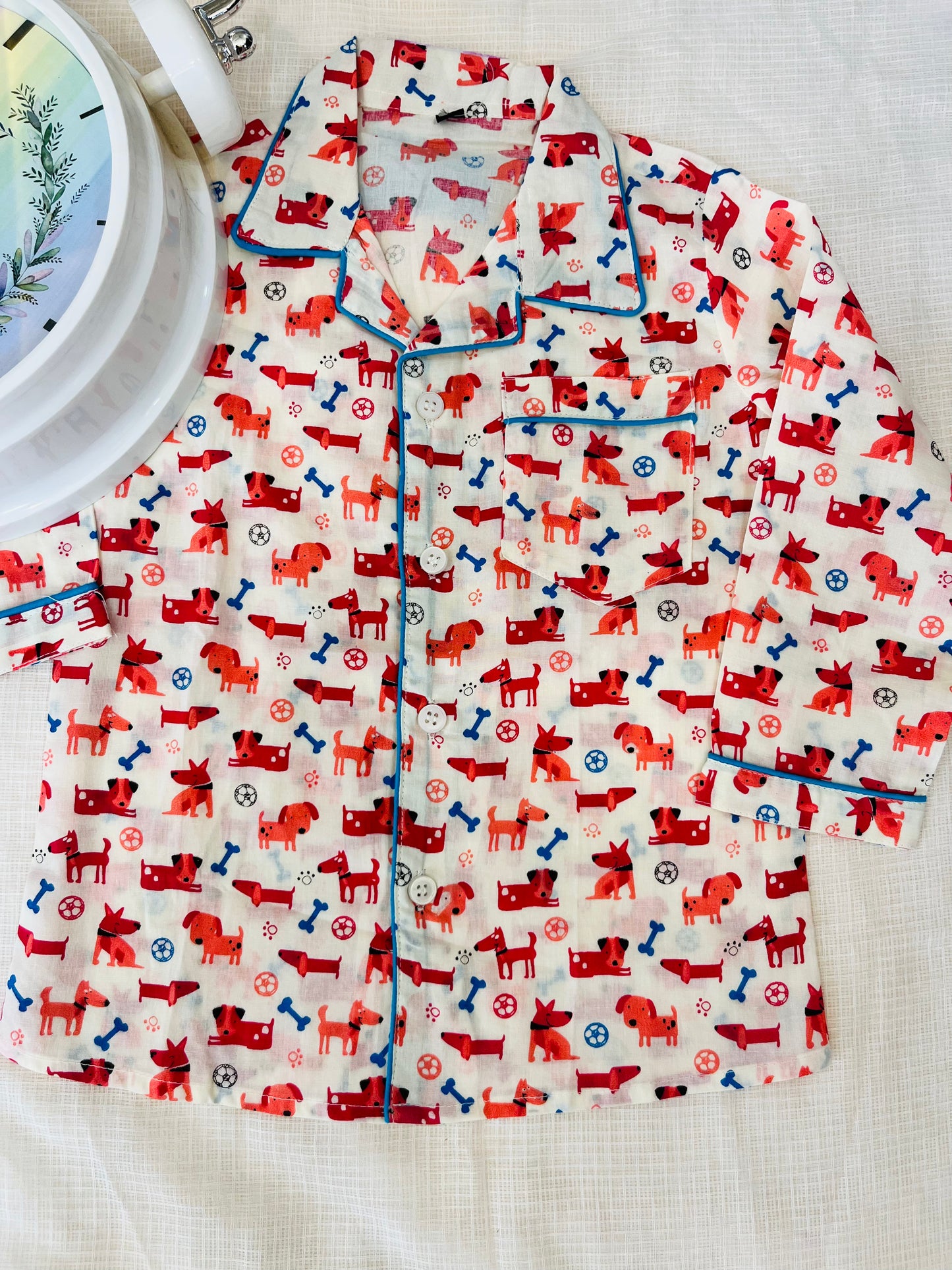 Dog Bone print Red Colour Night suit