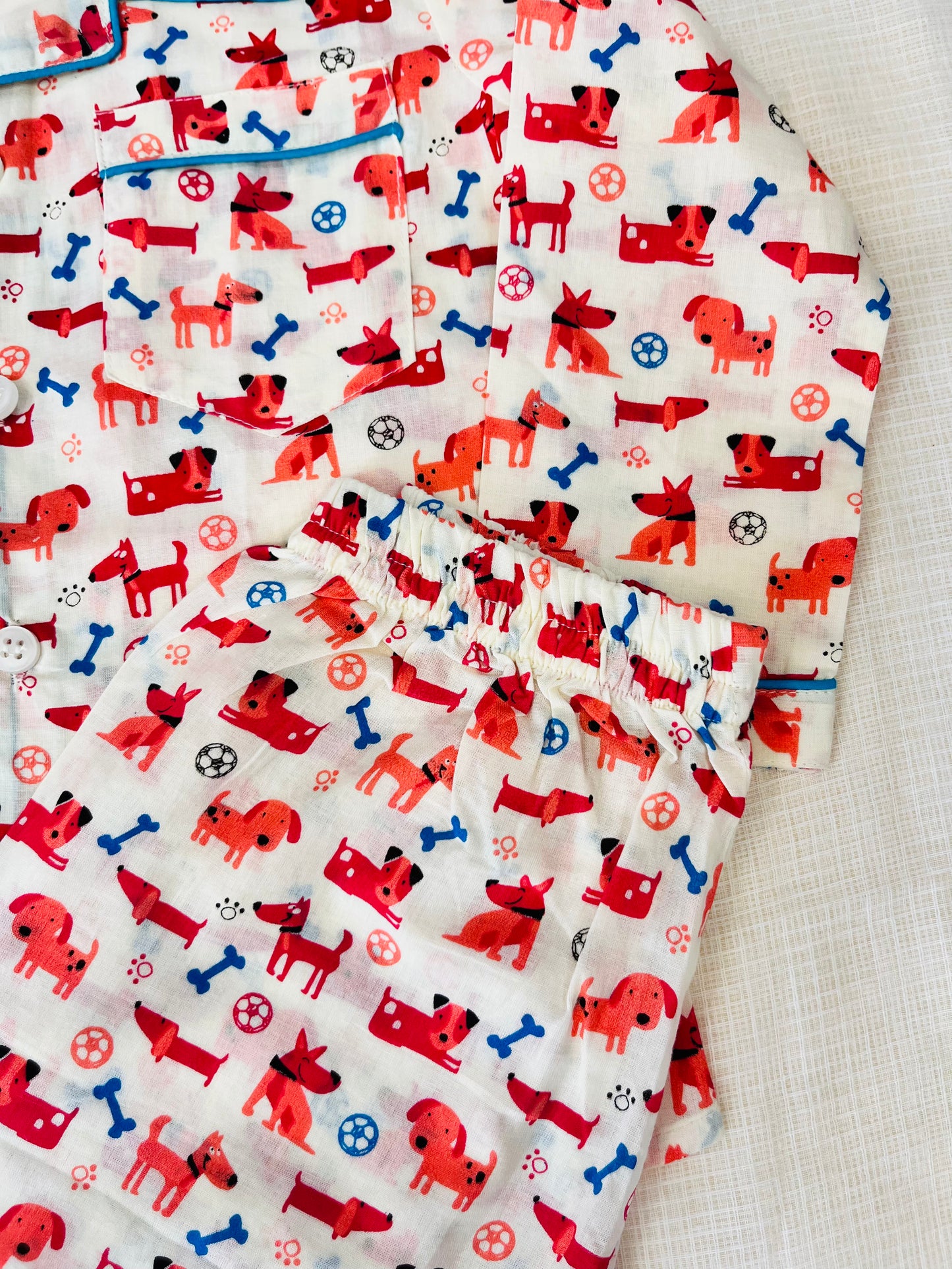 Dog Bone print Red Colour Night suit
