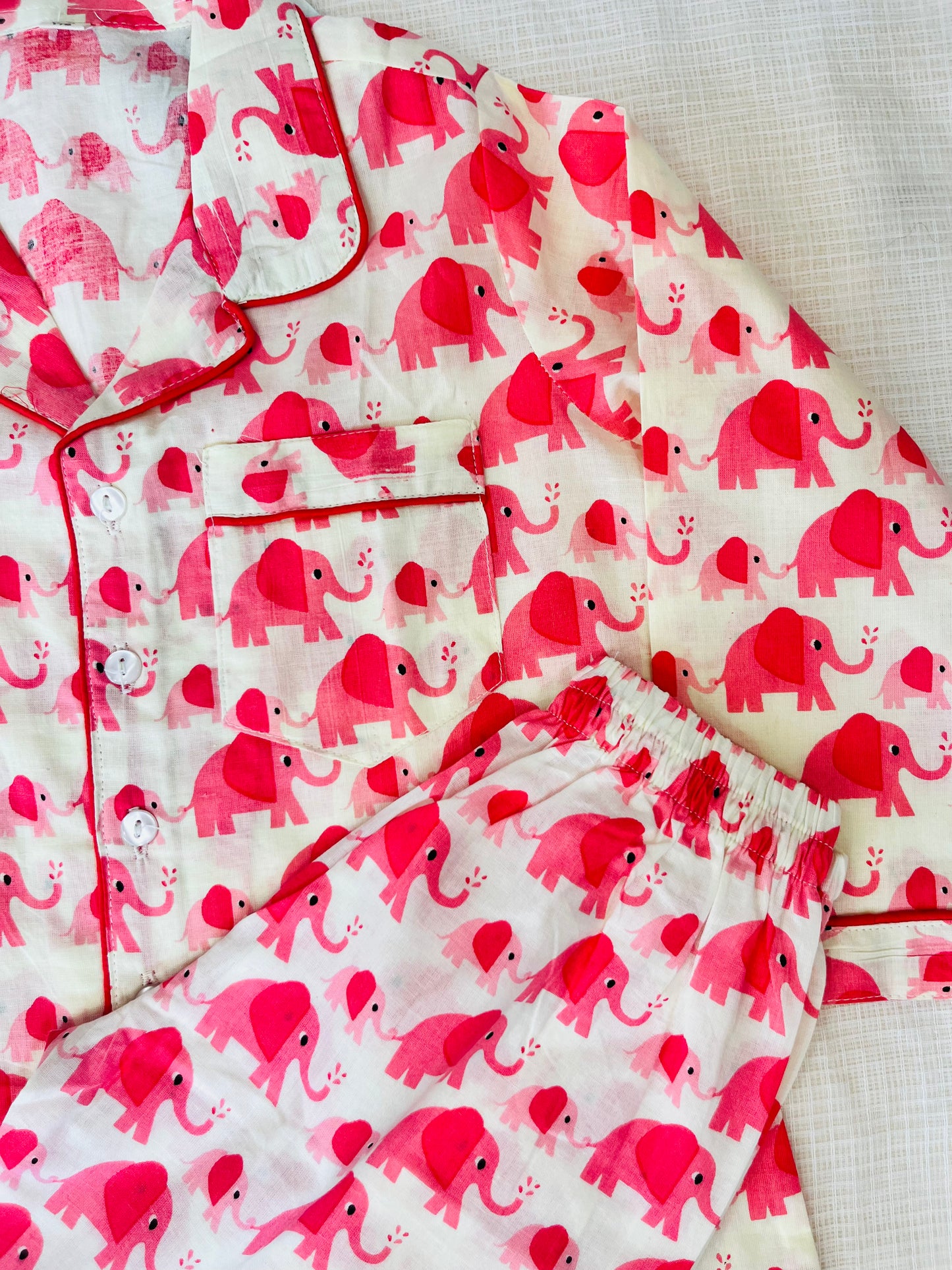 Elephant Print Peach Colour Night suit