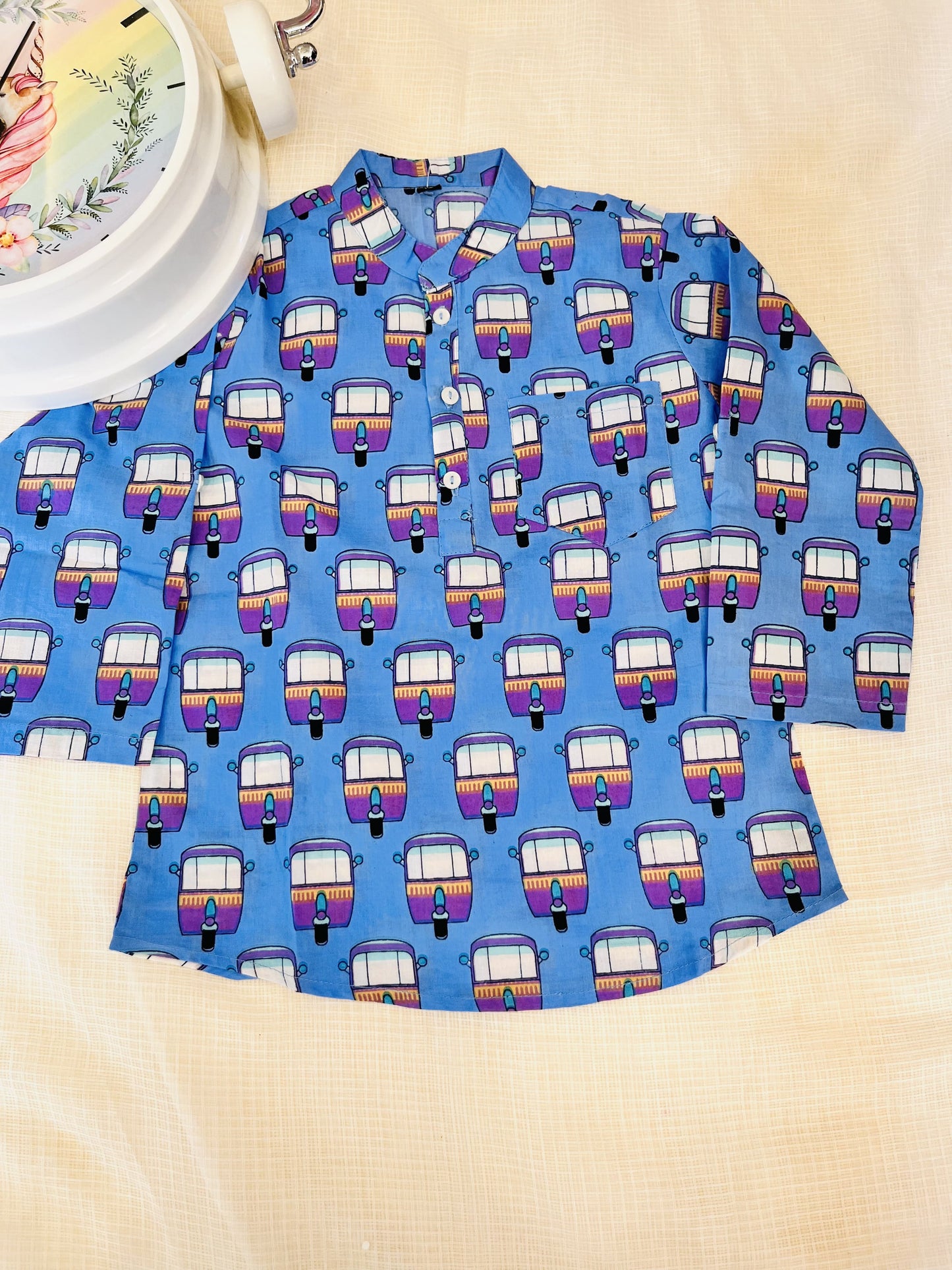 Powder Blue Quirky Auto print kurta Shirt