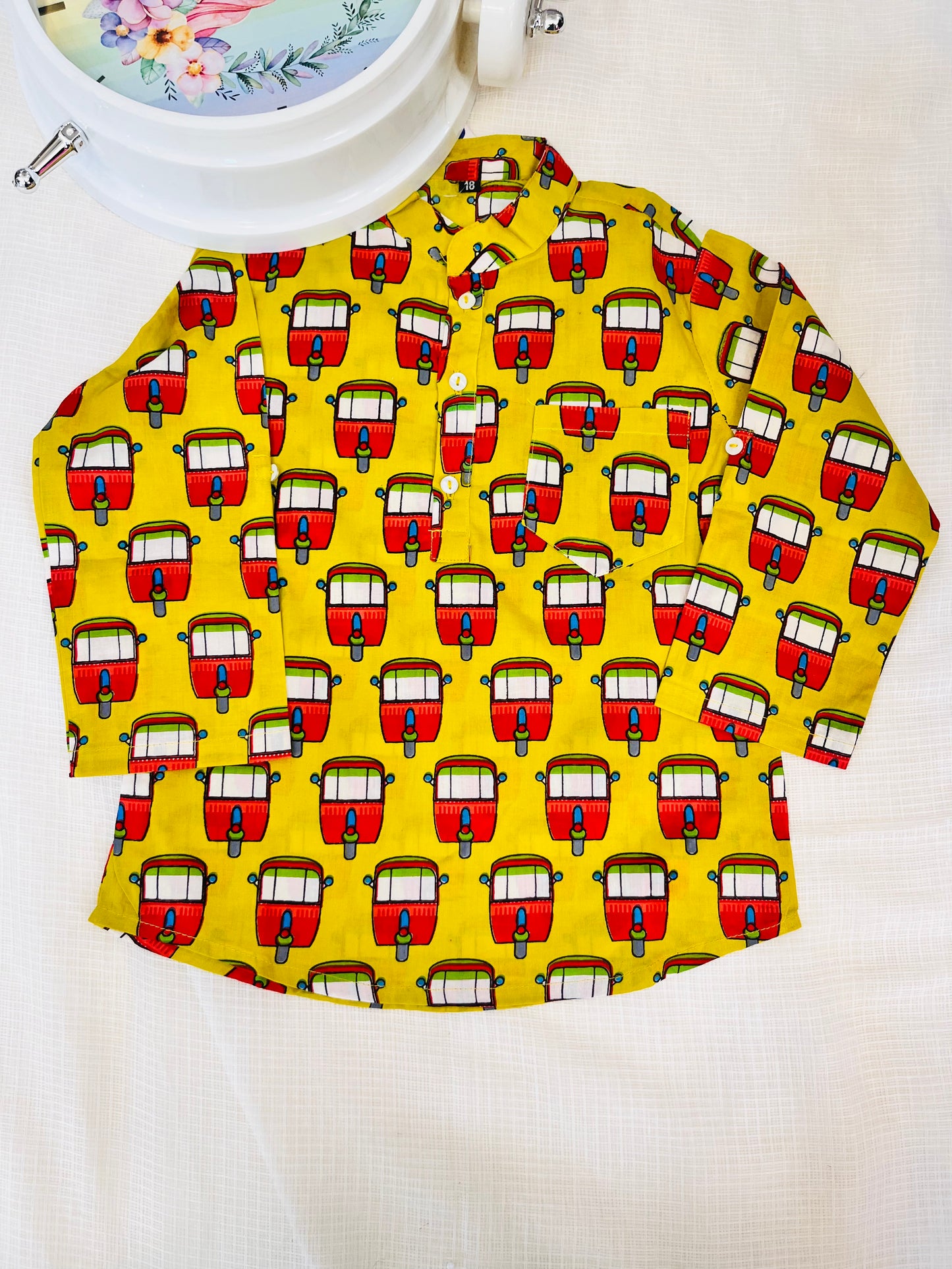 Mustard Quirky Auto print kurta Shirt