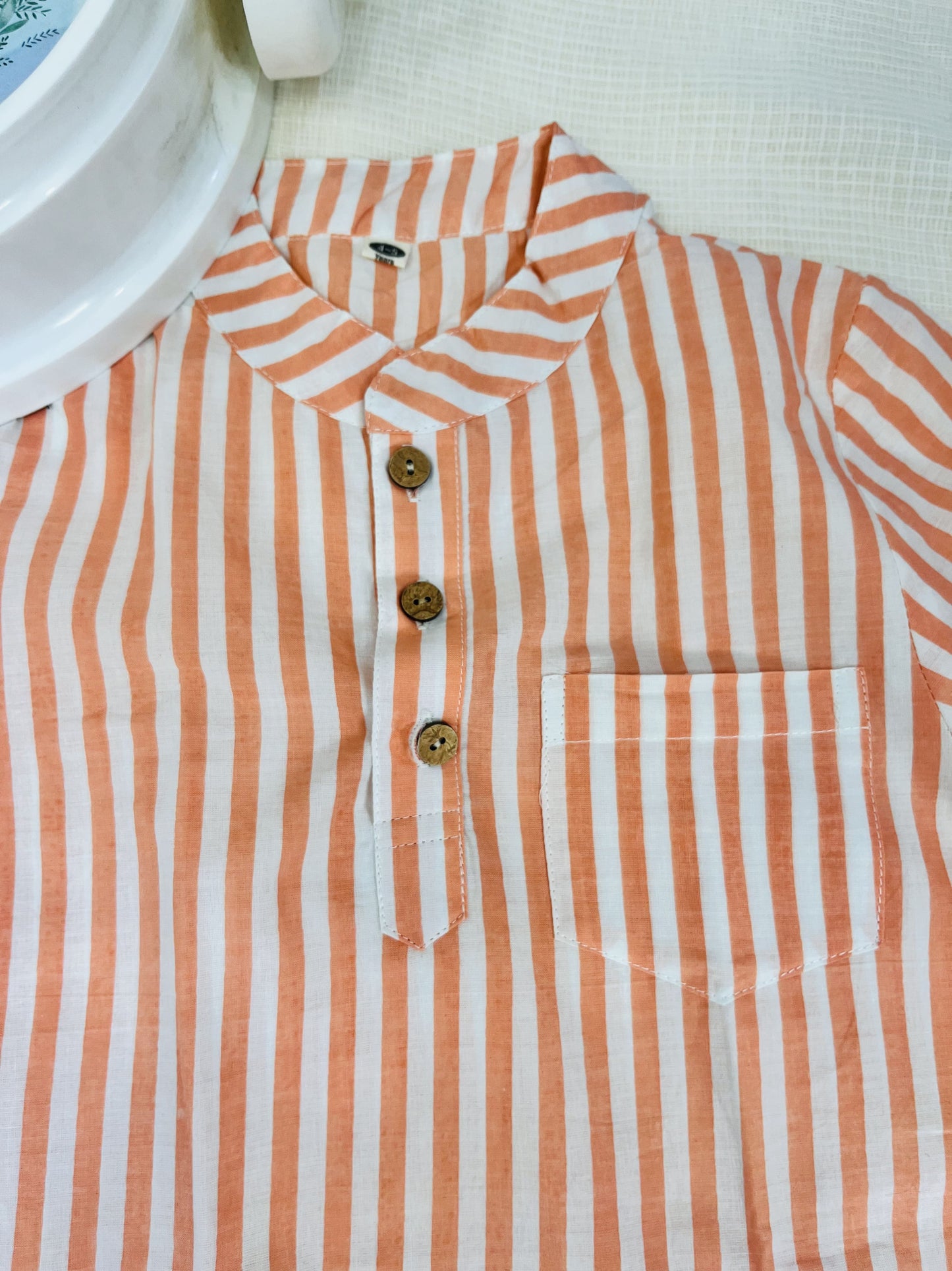 Peach pink striped kurta Shirt