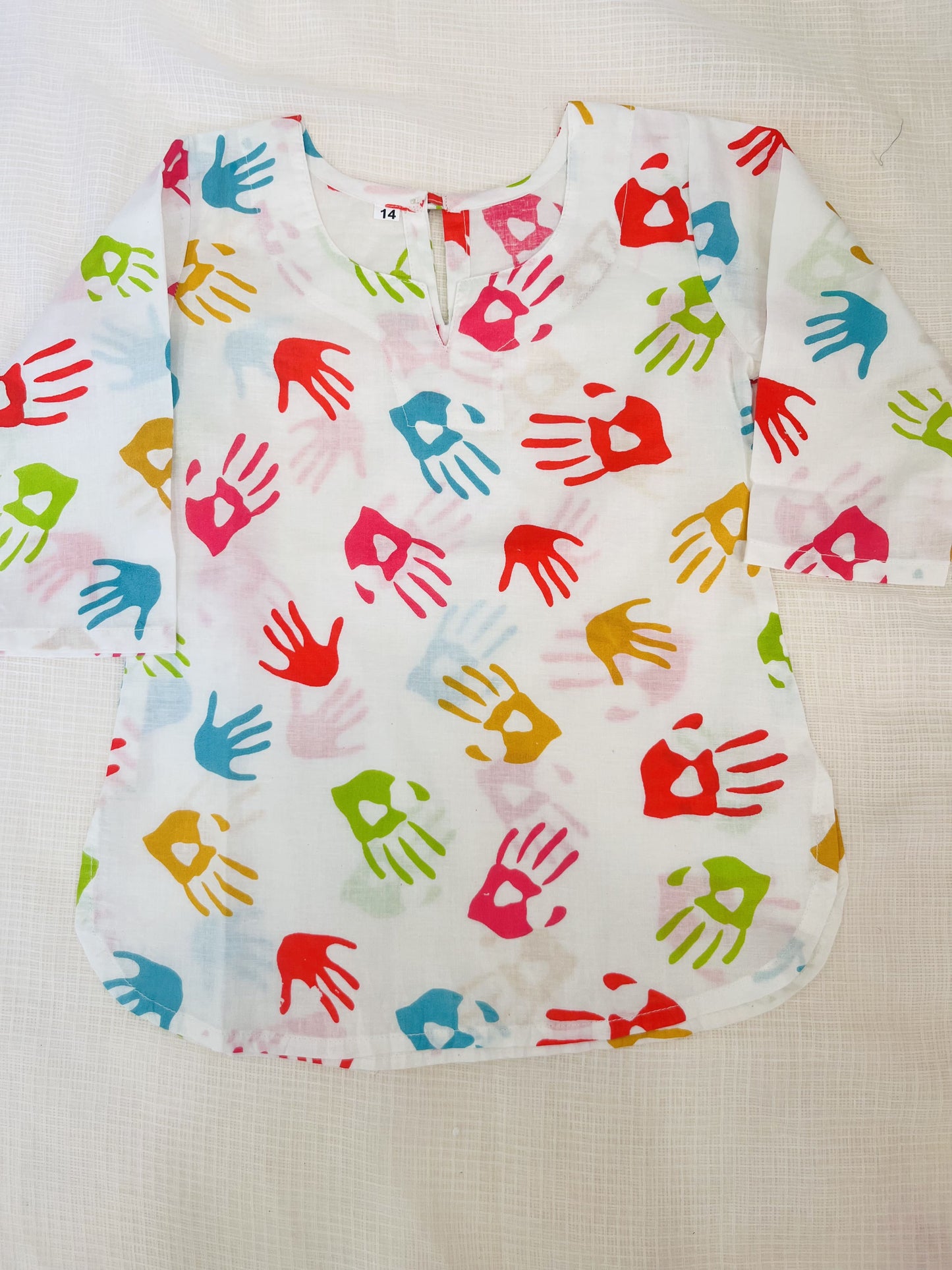 Multicolor Handprint Girls Kurti for Holi