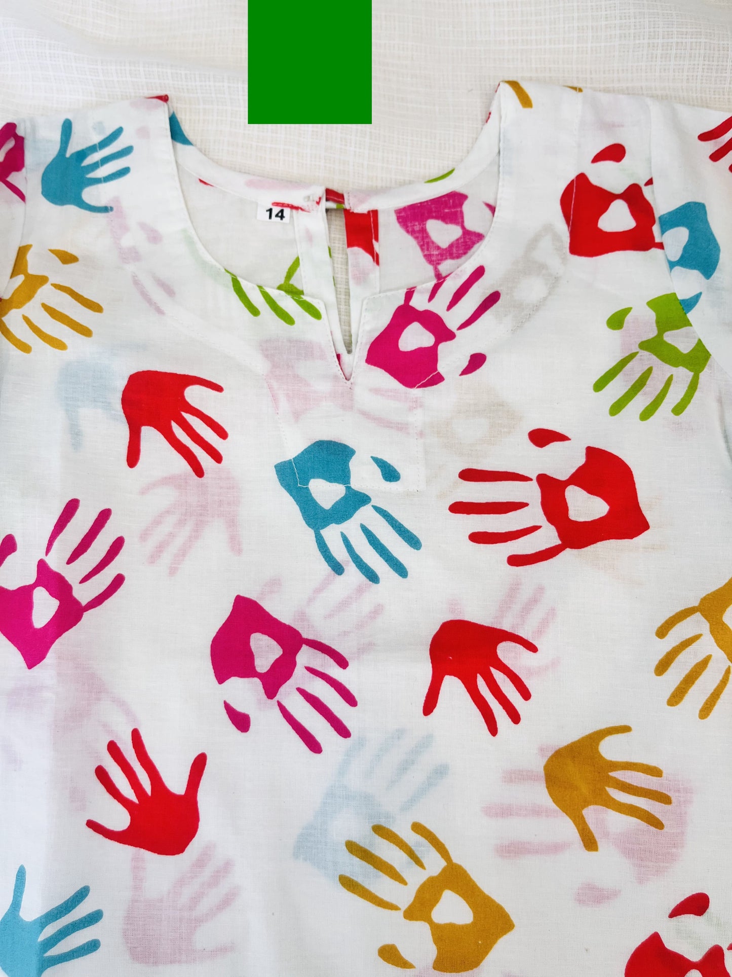 Multicolor Handprint Girls Kurti for Holi
