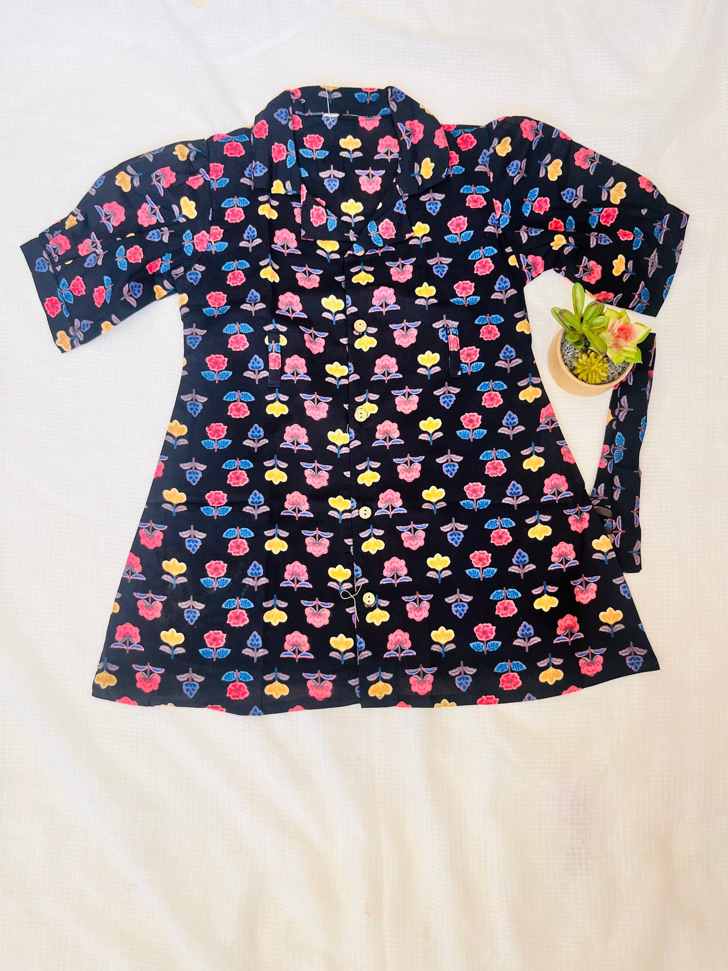Flower Printed Black color Summer Frock For girls