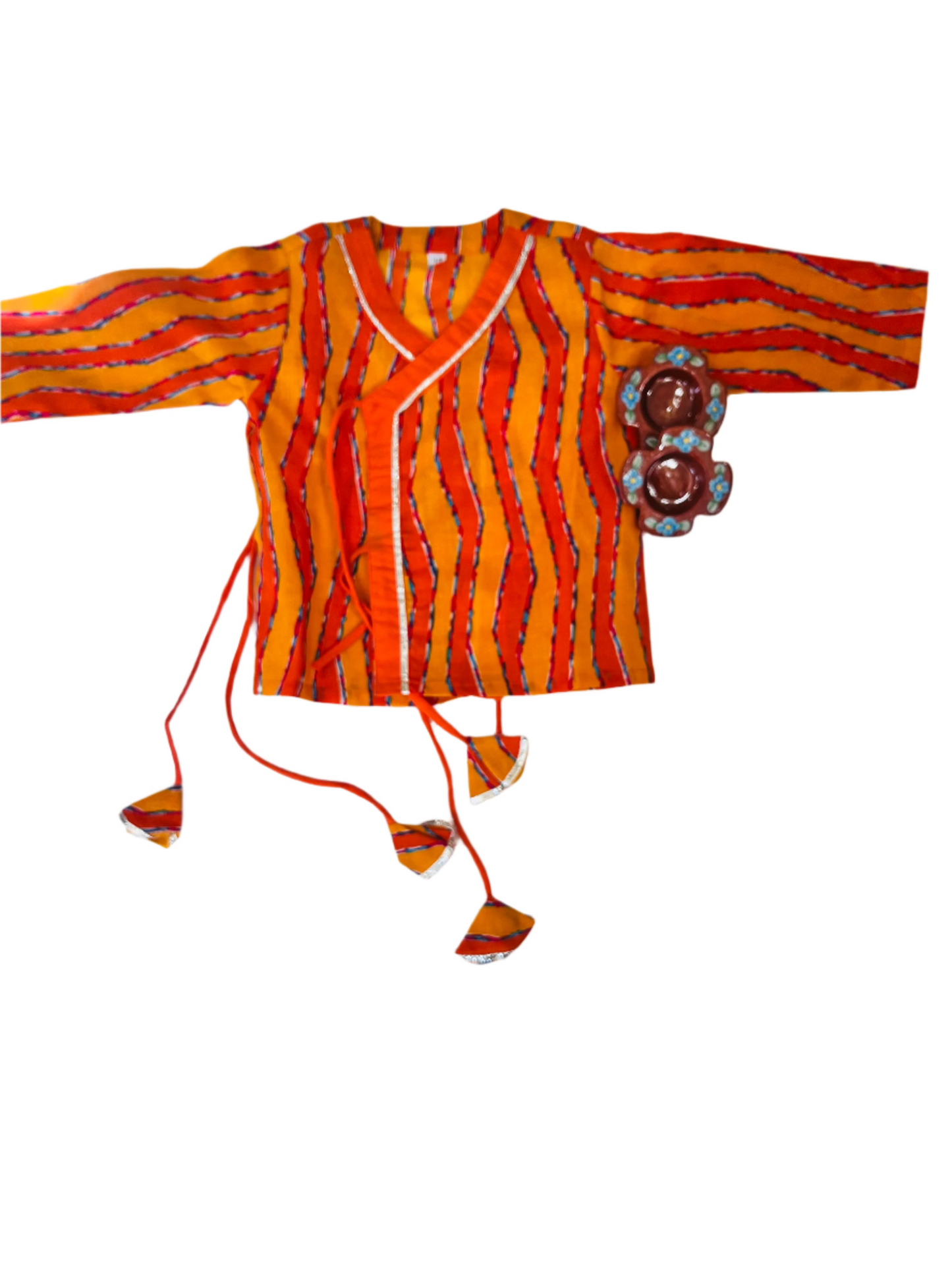 Orange Leheriya Print Krishna dress for Janmashtami