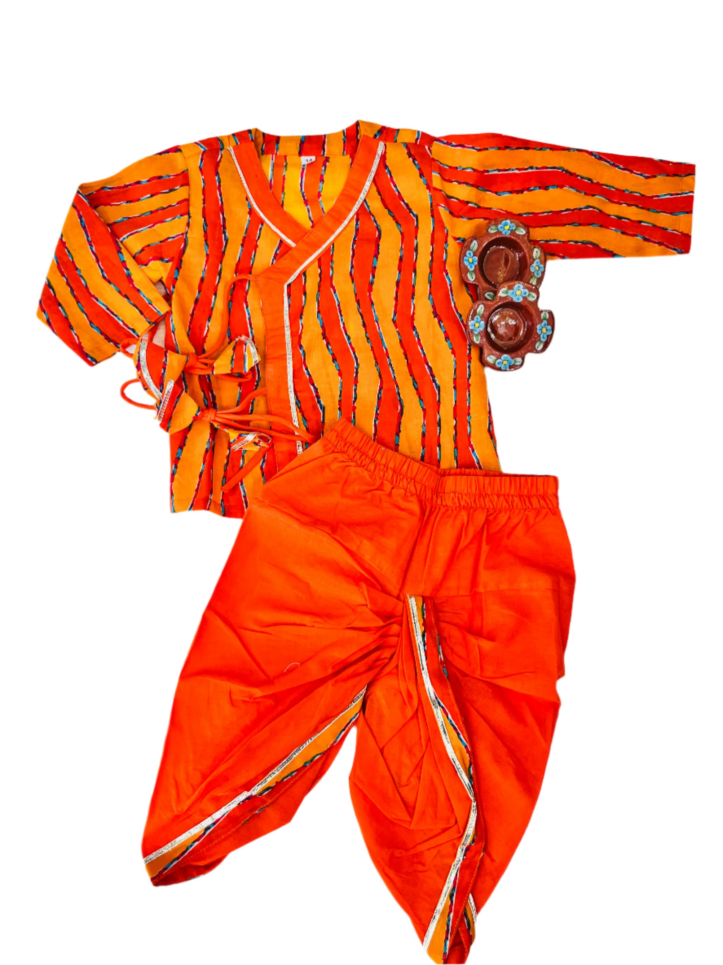 Orange Leheriya Print Krishna dress for Janmashtami