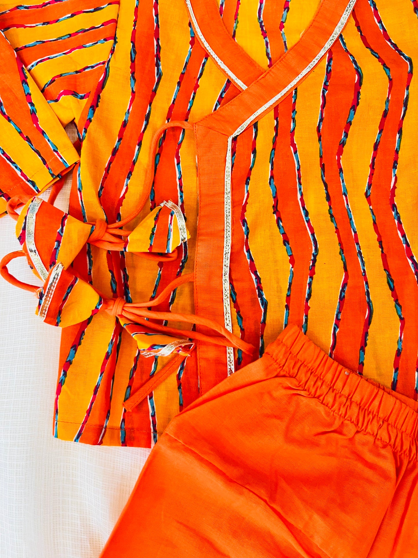 Orange Leheriya Print Krishna dress for Janmashtami