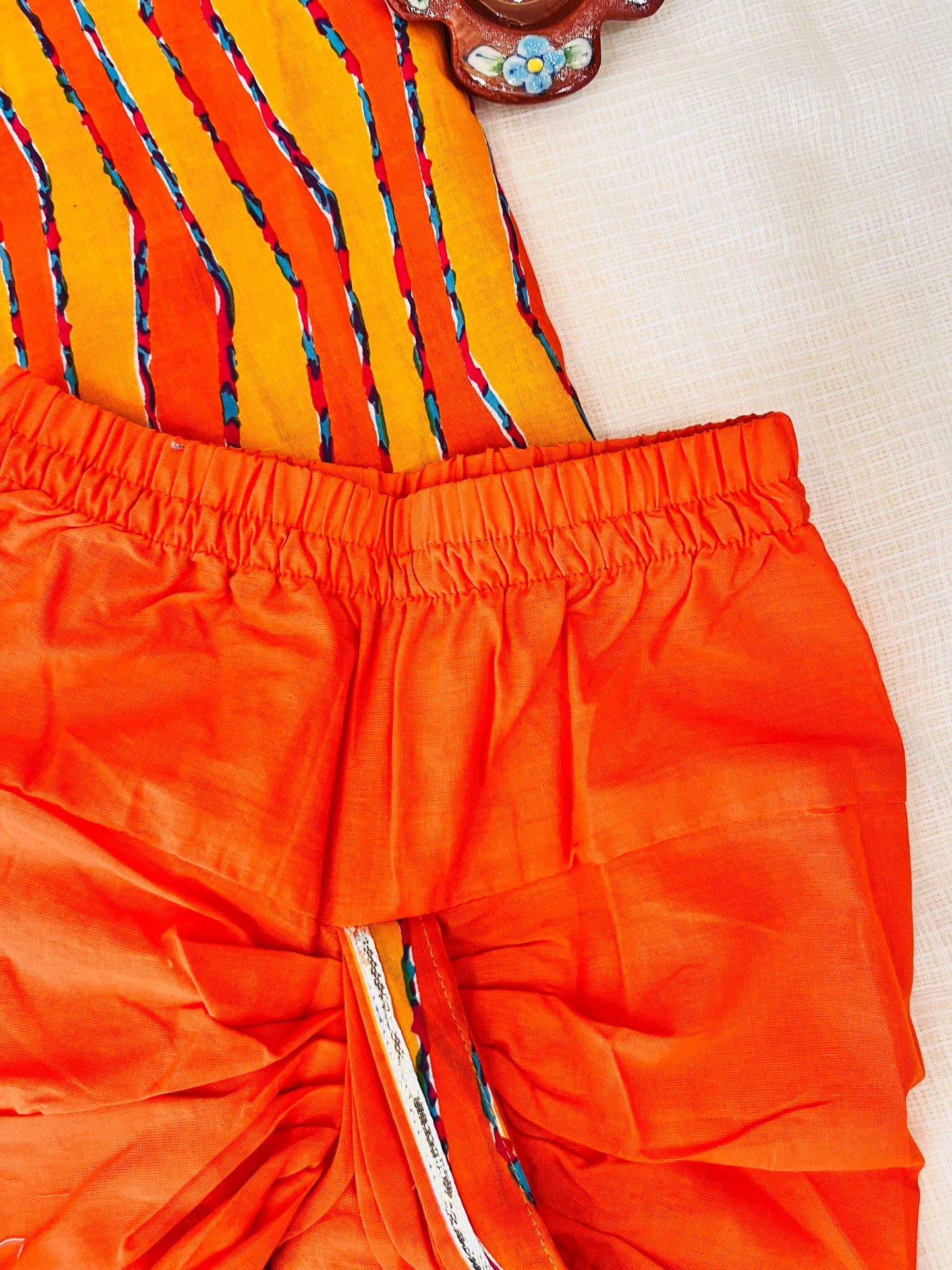Orange Leheriya Print Krishna dress for Janmashtami