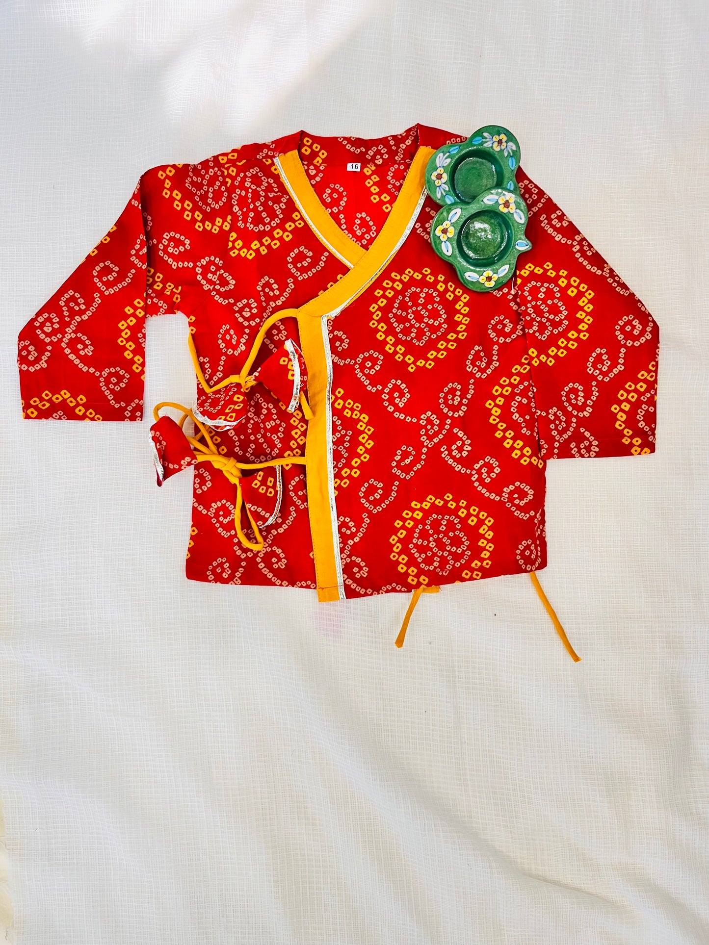 Red Bandhej Print Krishna dress for Janmashtami