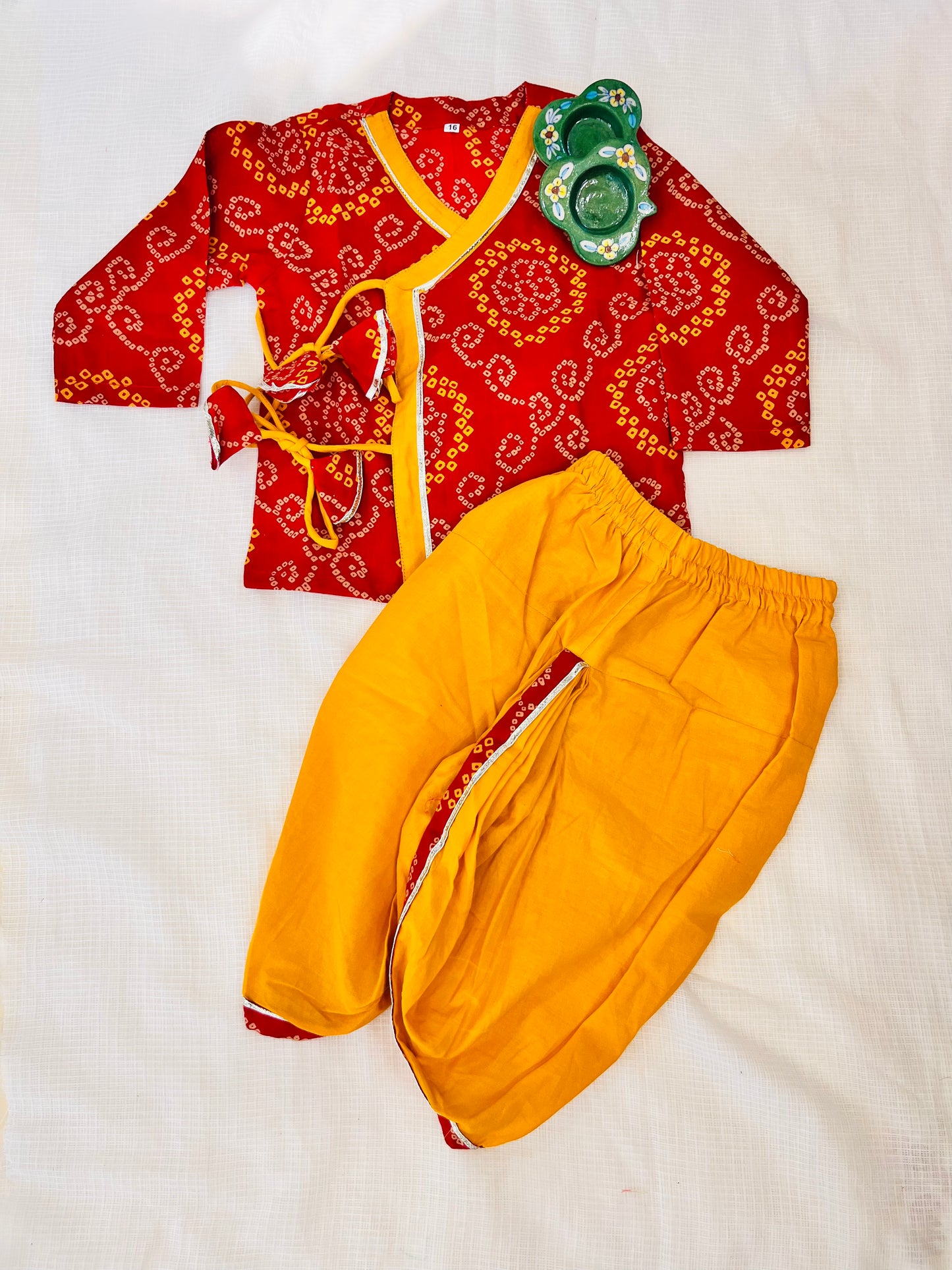 Red Bandhej Print Krishna dress for Janmashtami
