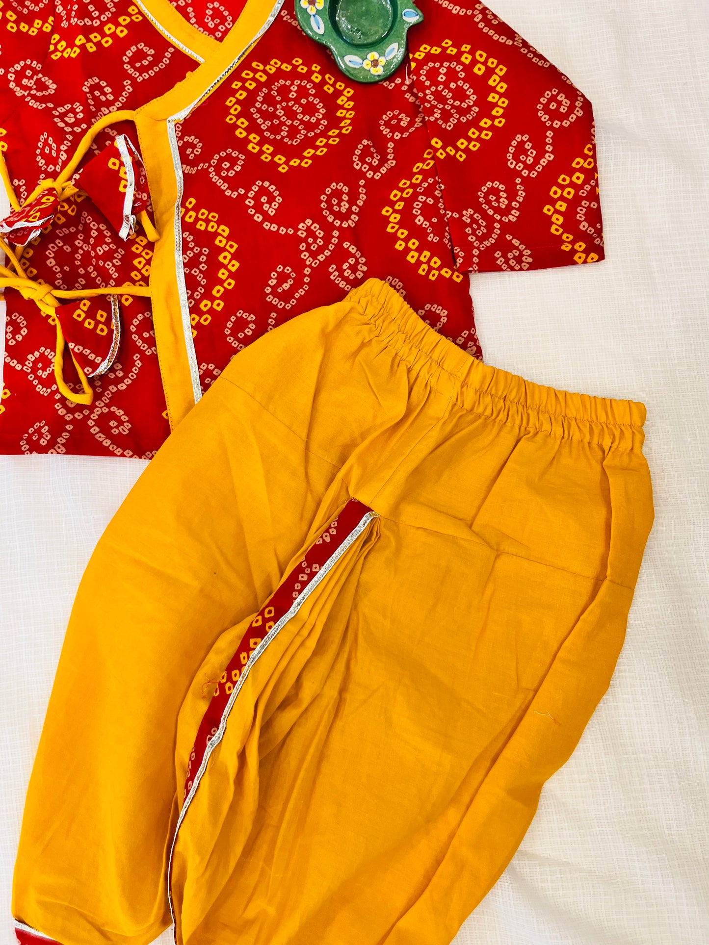 Red Bandhej Print Krishna dress for Janmashtami