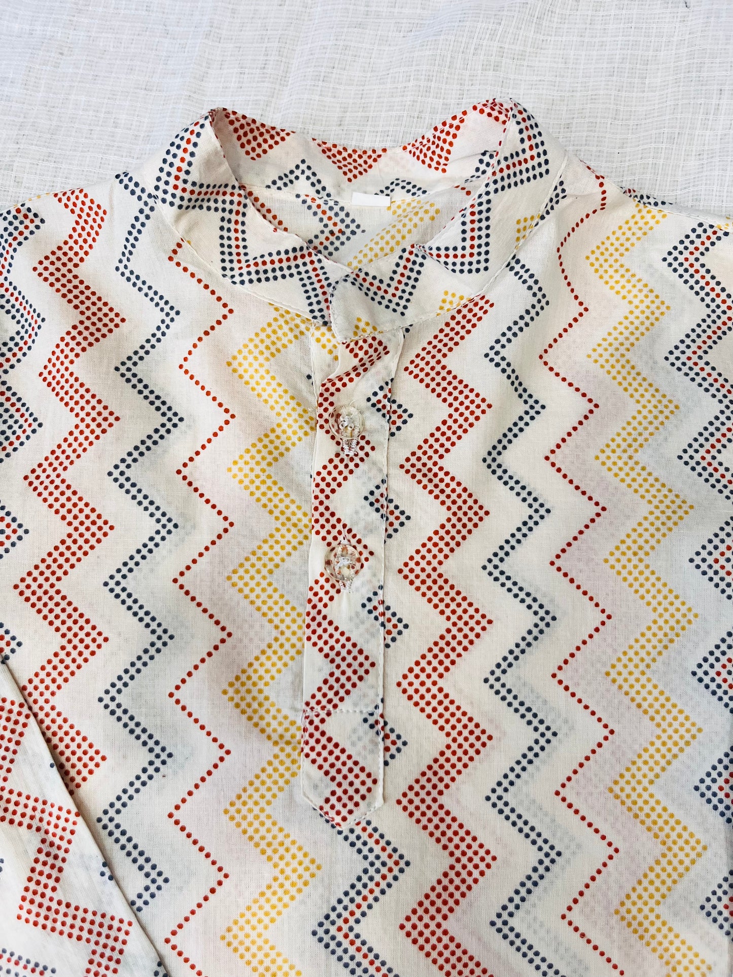 Ikkat Cream print Jacket with Kurta -Pyjama