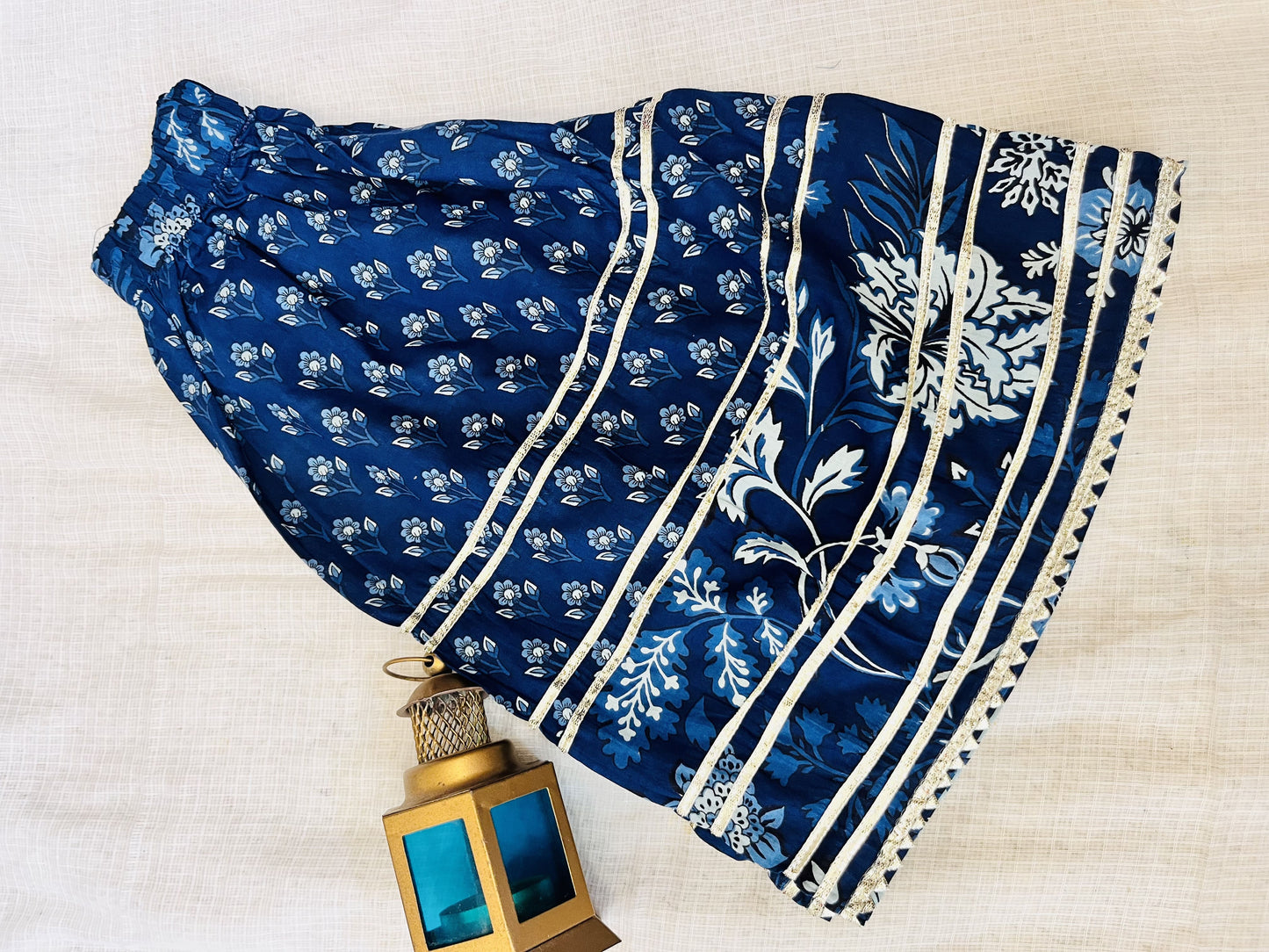 Blue Floral Printed Anarkali Kurta with Palazzo