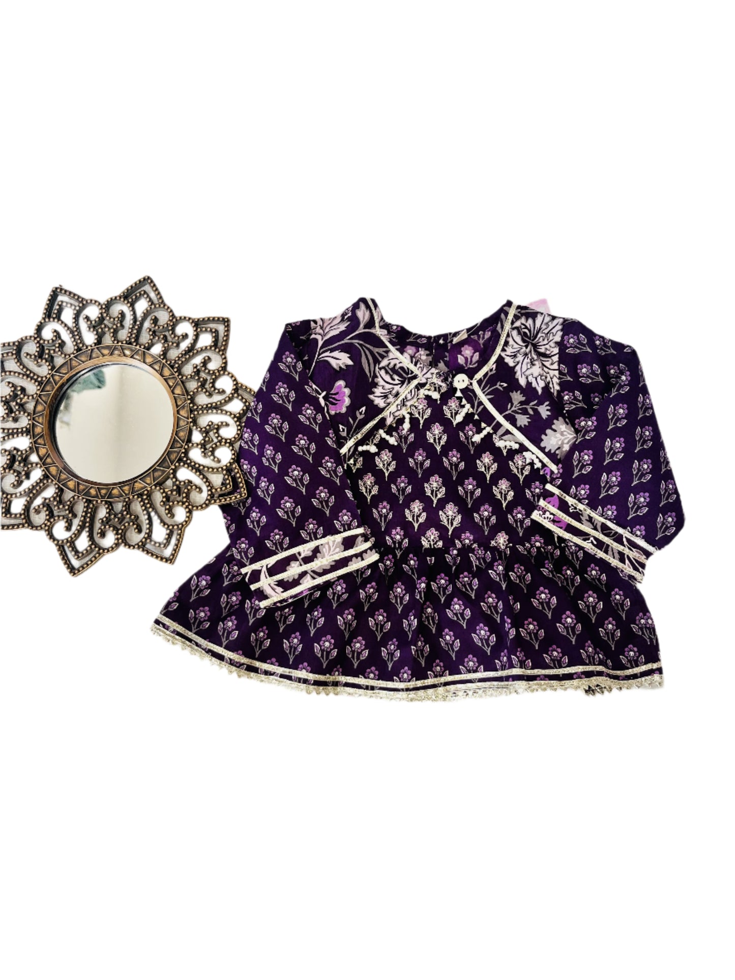Purple Floral Printed Anarkali Kurta with Palazzo