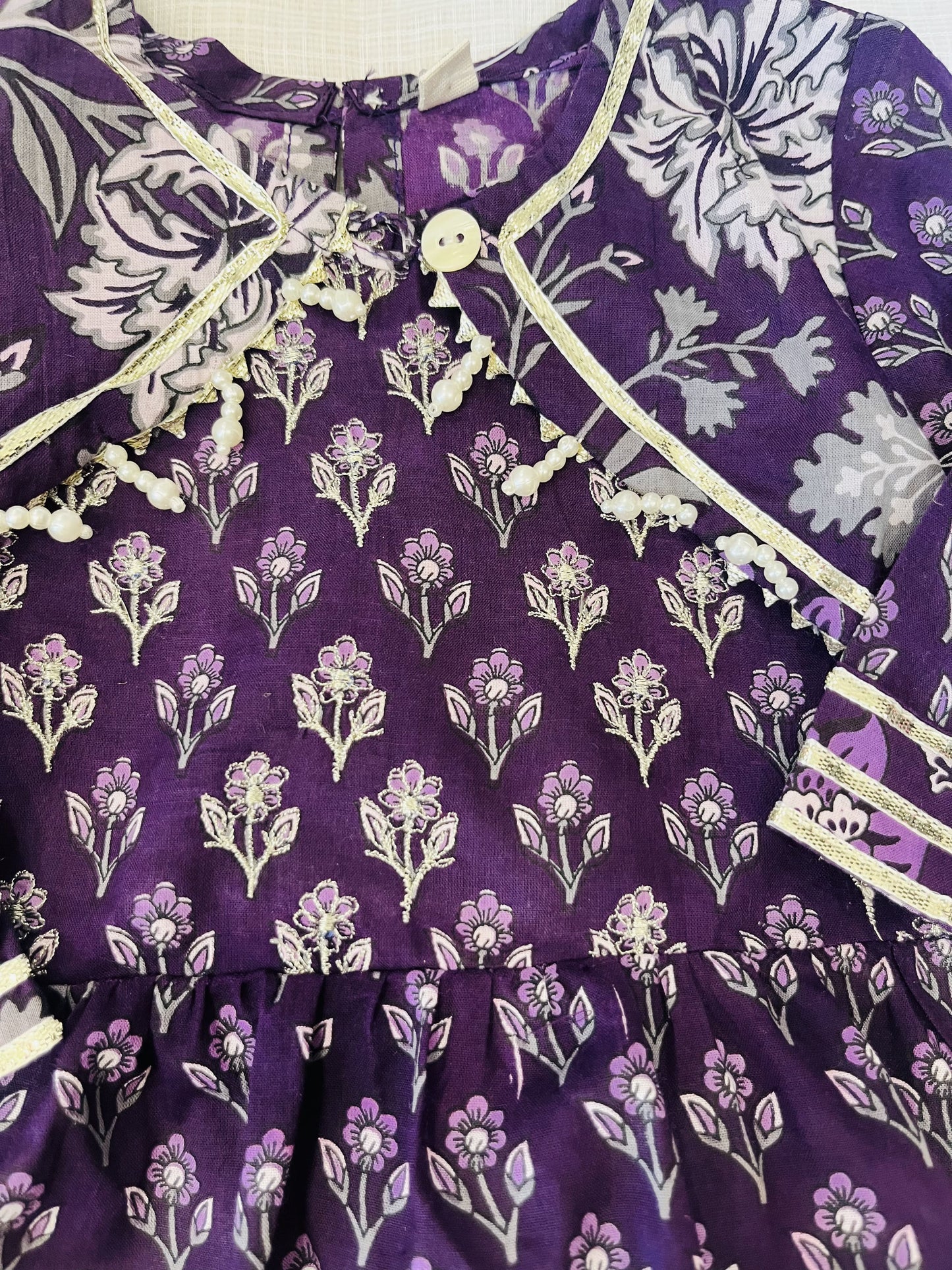 Purple Floral Printed Anarkali Kurta with Palazzo