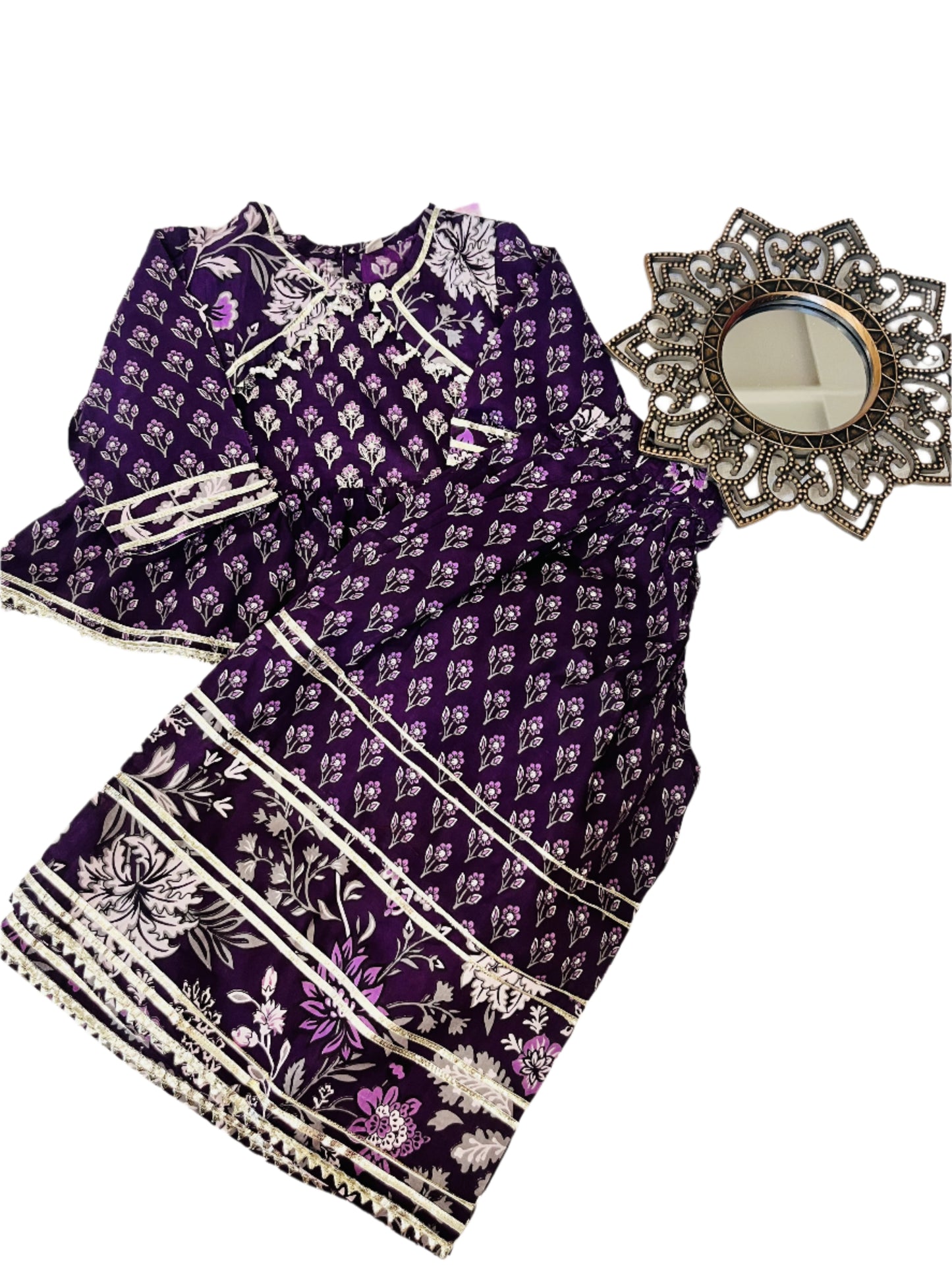 Purple Floral Printed Anarkali Kurta with Palazzo