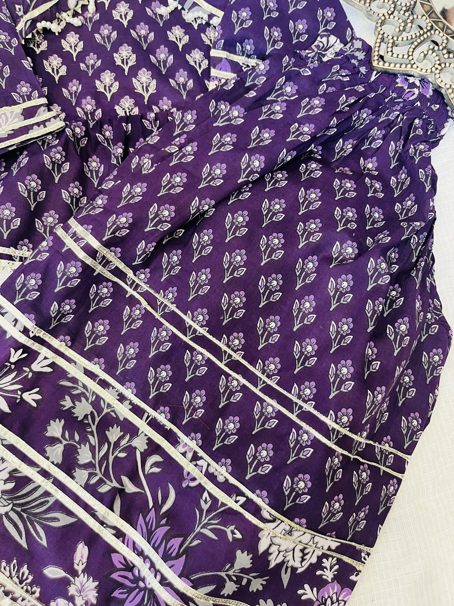 Purple Floral Printed Anarkali Kurta with Palazzo
